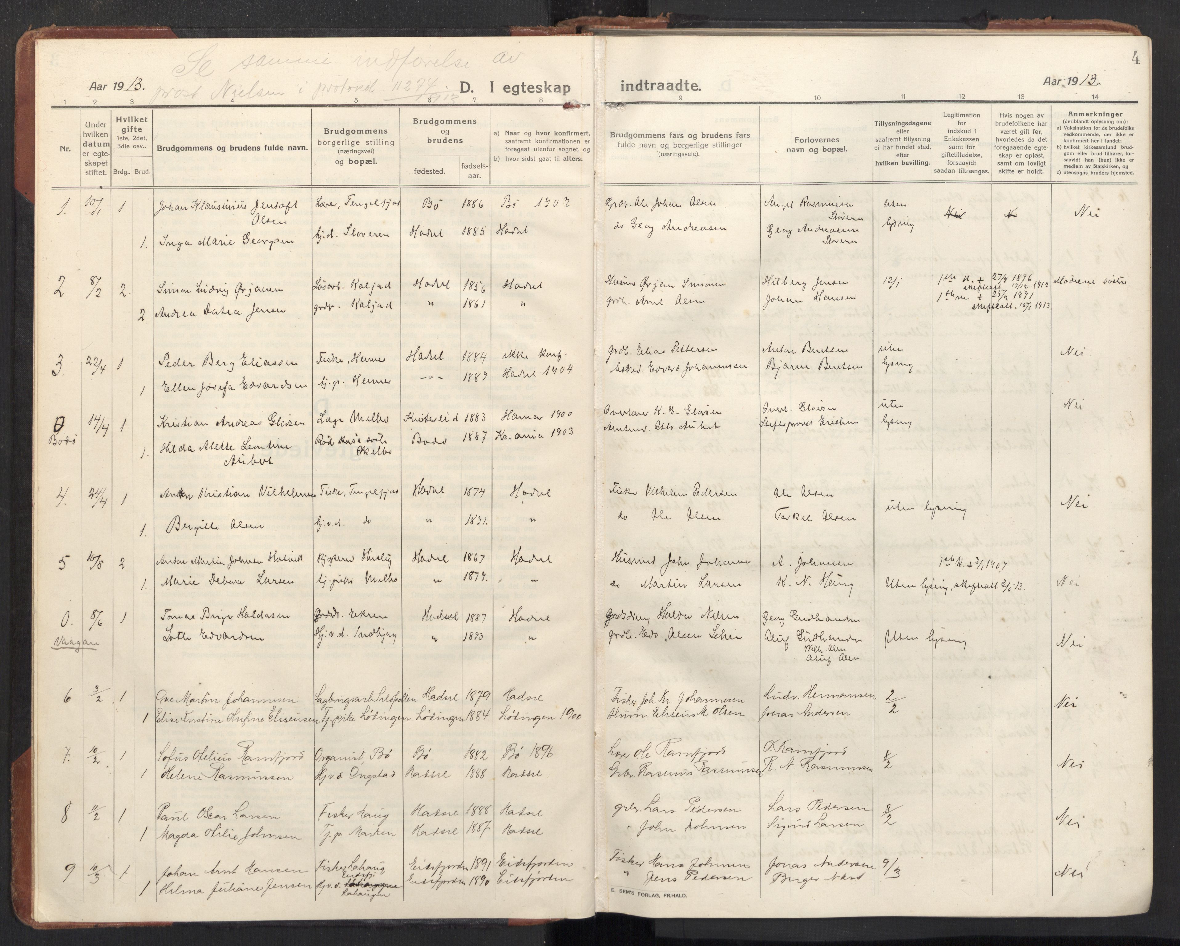 Ministerialprotokoller, klokkerbøker og fødselsregistre - Nordland, SAT/A-1459/888/L1269: Klokkerbok nr. 888C11, 1913-1937, s. 4