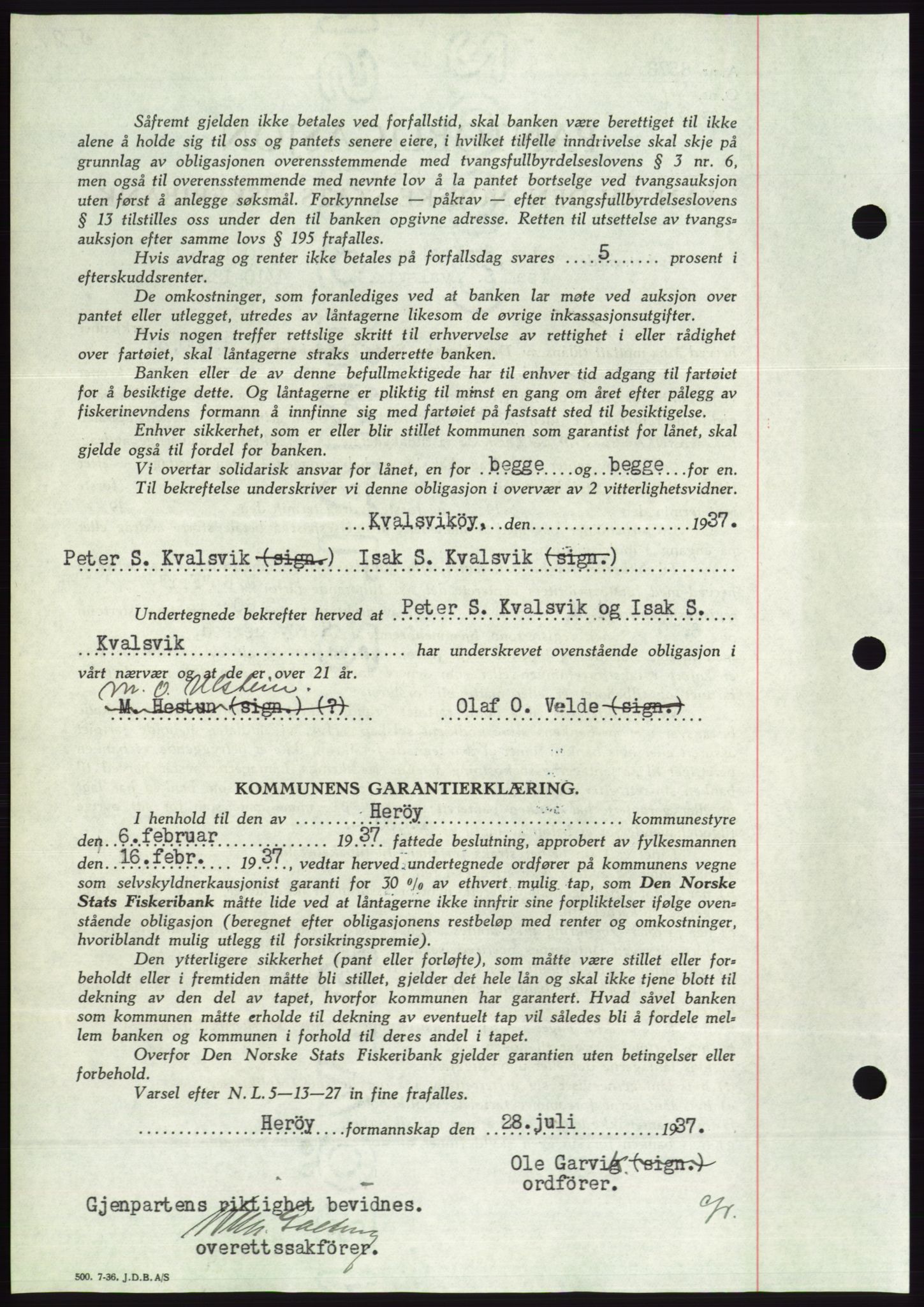 Søre Sunnmøre sorenskriveri, AV/SAT-A-4122/1/2/2C/L0063: Pantebok nr. 57, 1937-1937, Dagboknr: 1247/1937