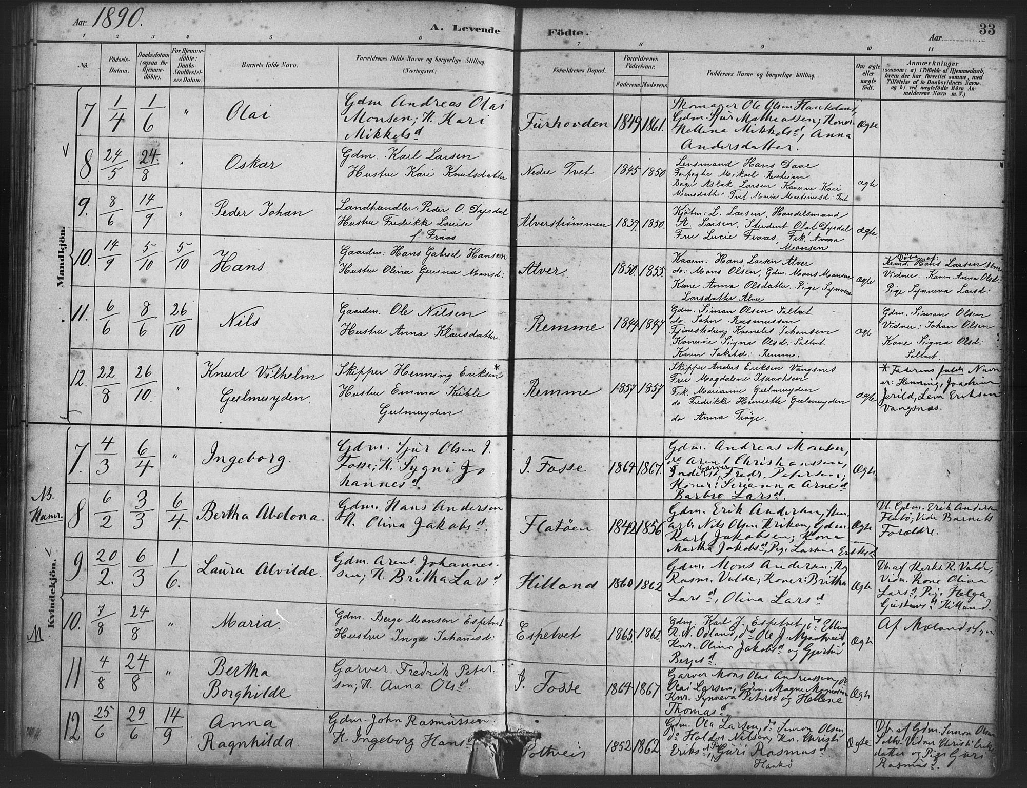 Alversund Sokneprestembete, AV/SAB-A-73901/H/Ha/Haa/Haaa/L0001: Ministerialbok nr. A 1, 1882-1896, s. 33