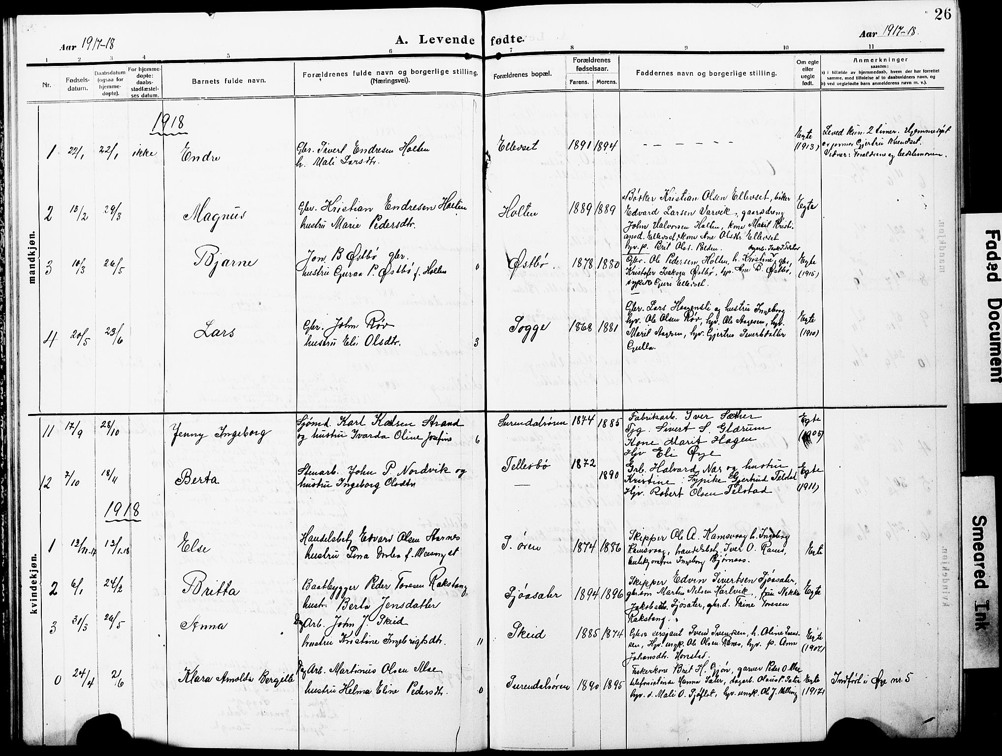 Ministerialprotokoller, klokkerbøker og fødselsregistre - Møre og Romsdal, SAT/A-1454/596/L1059: Klokkerbok nr. 596C02, 1908-1922, s. 26