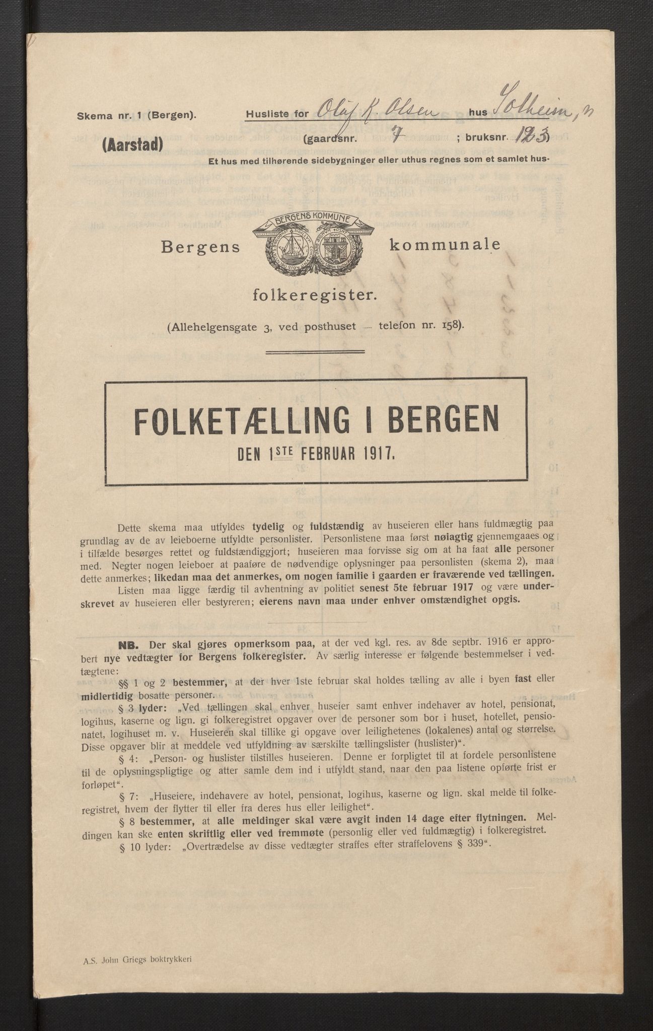 SAB, Kommunal folketelling 1917 for Bergen kjøpstad, 1917, s. 49104