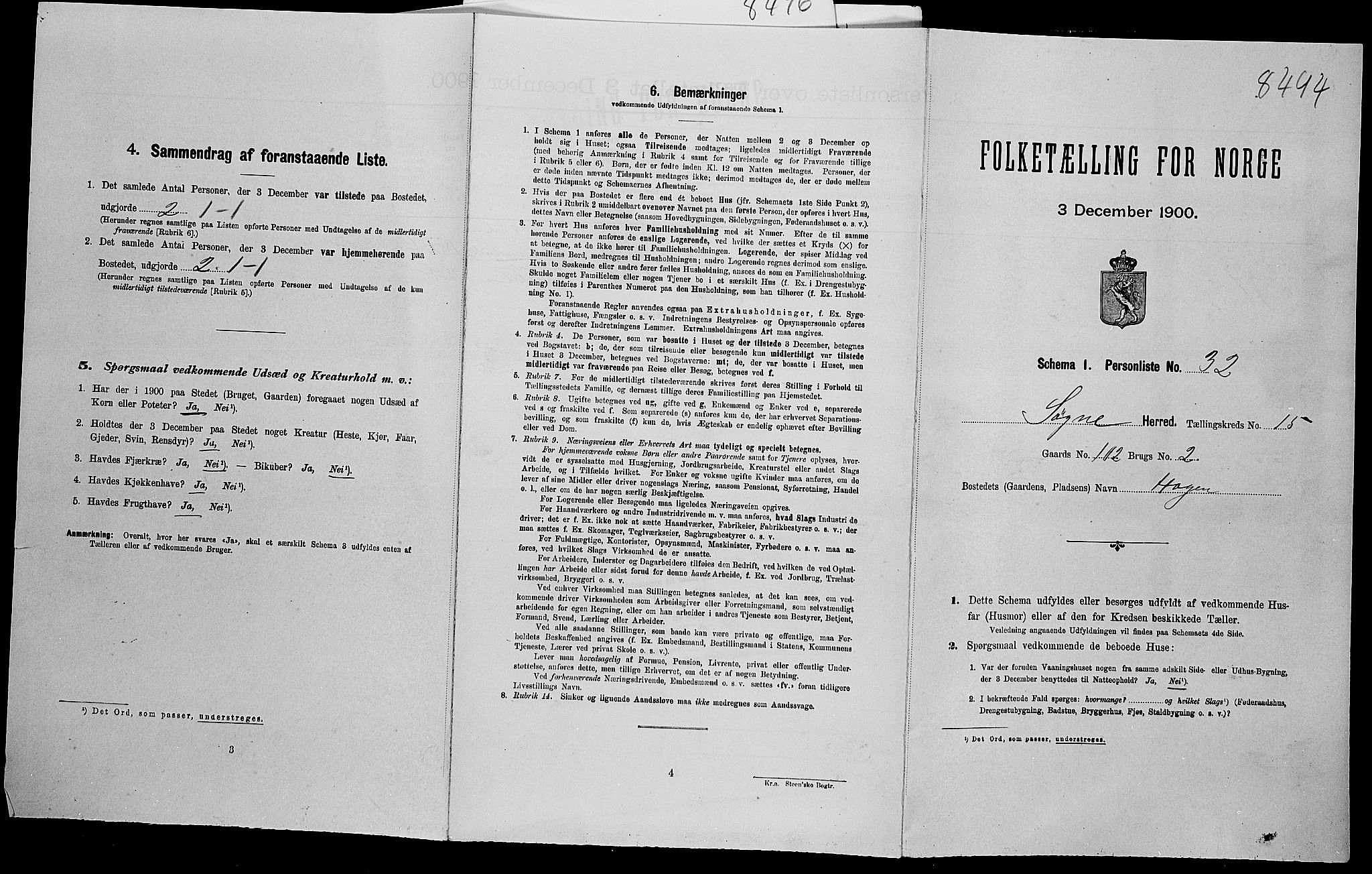 SAK, Folketelling 1900 for 1018 Søgne herred, 1900, s. 1261