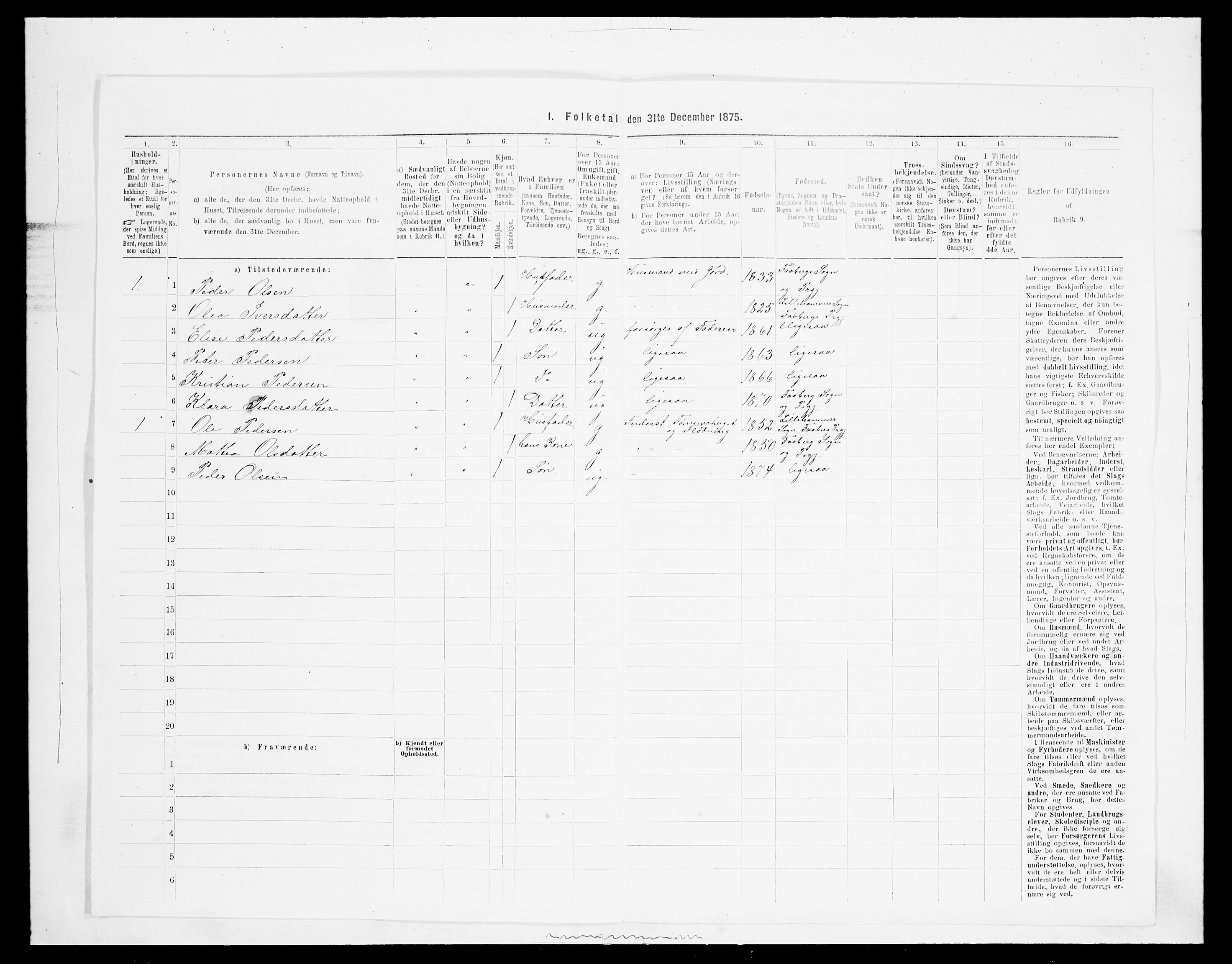 SAH, Folketelling 1875 for 0524L Fåberg prestegjeld, Fåberg sokn og Lillehammer landsokn, 1875, s. 704