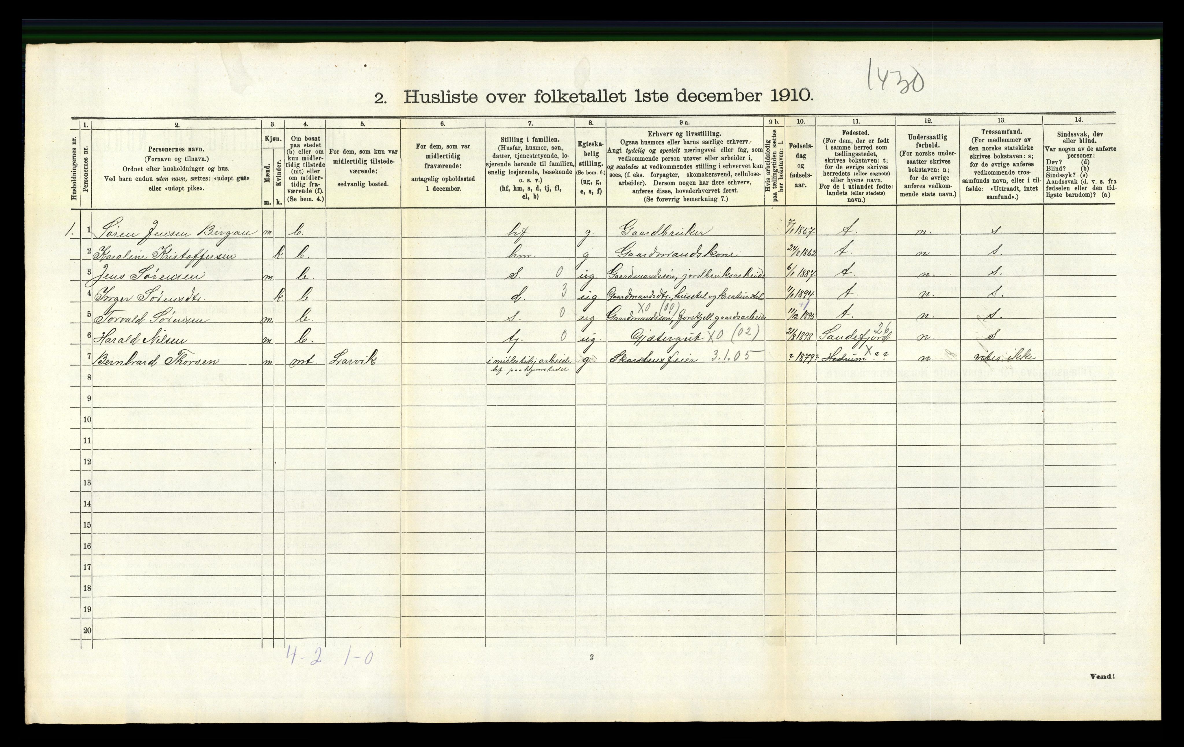 RA, Folketelling 1910 for 0727 Hedrum herred, 1910, s. 517