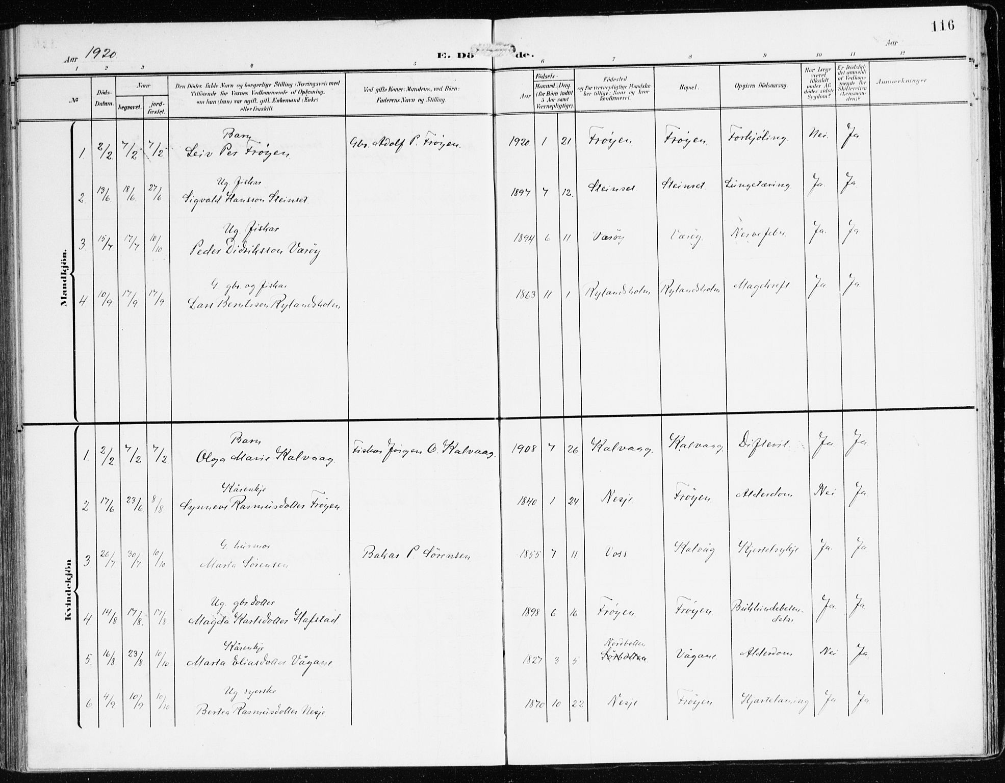 Bremanger sokneprestembete, AV/SAB-A-82201/H/Haa/Haab/L0003: Ministerialbok nr. B 3, 1908-1925, s. 116