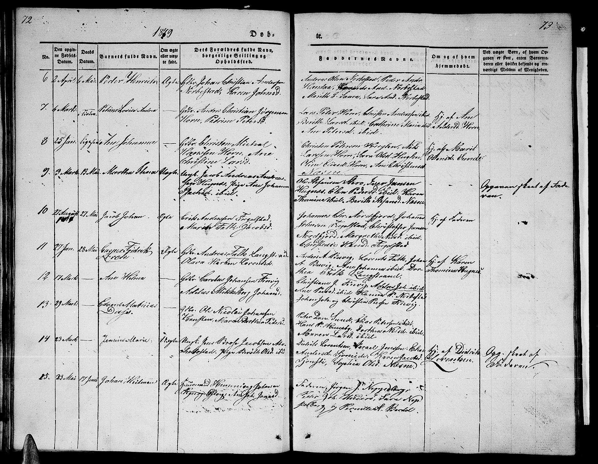 Ministerialprotokoller, klokkerbøker og fødselsregistre - Nordland, AV/SAT-A-1459/838/L0555: Klokkerbok nr. 838C02, 1842-1861, s. 72-73