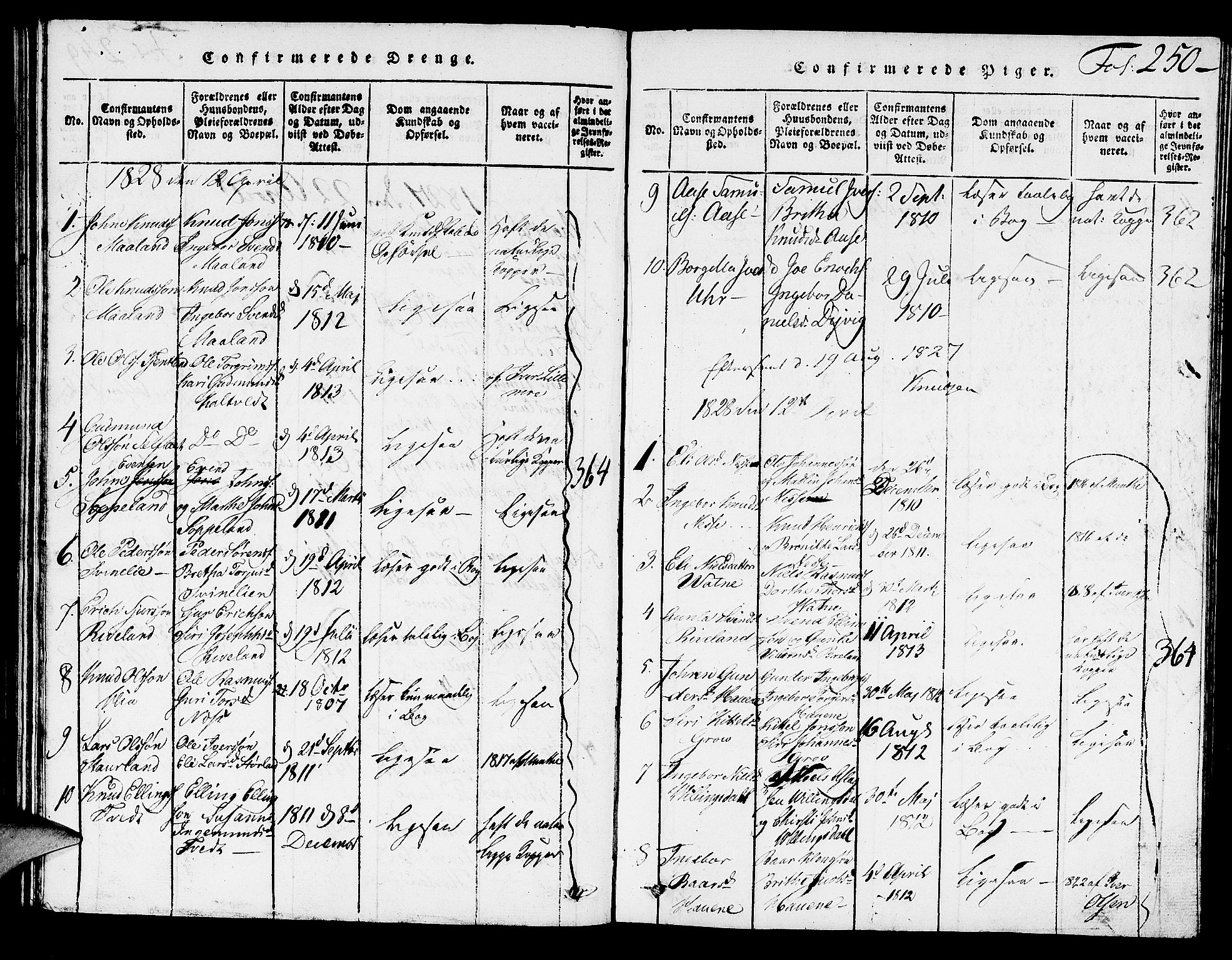 Hjelmeland sokneprestkontor, SAST/A-101843/01/V/L0002: Klokkerbok nr. B 2, 1816-1841, s. 250