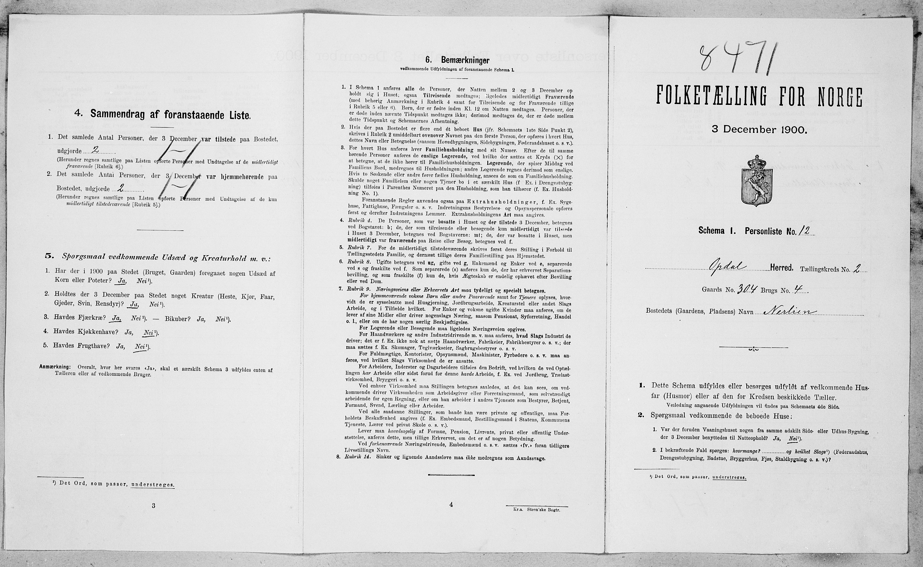 SAT, Folketelling 1900 for 1634 Oppdal herred, 1900, s. 206
