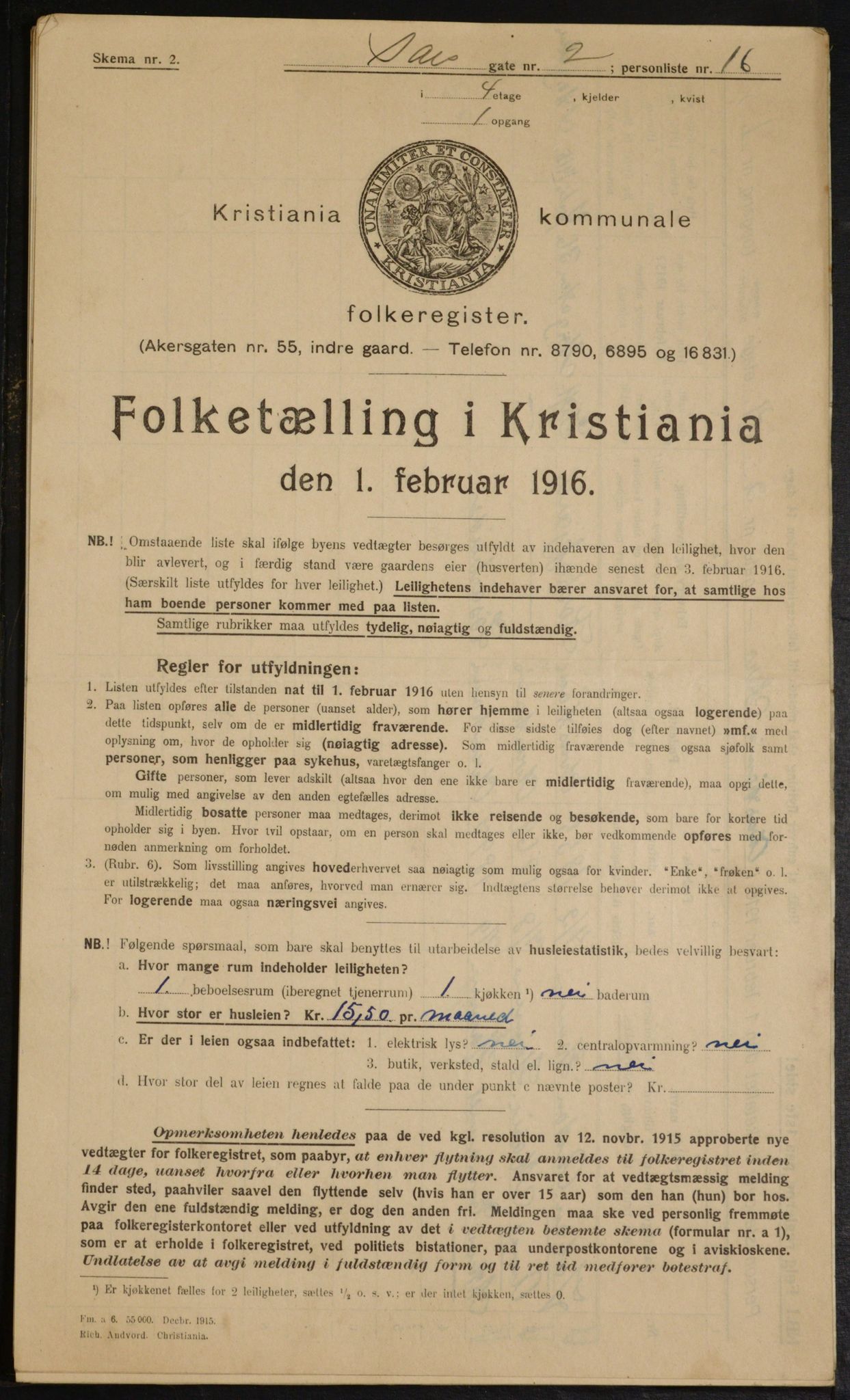 OBA, Kommunal folketelling 1.2.1916 for Kristiania, 1916, s. 91413