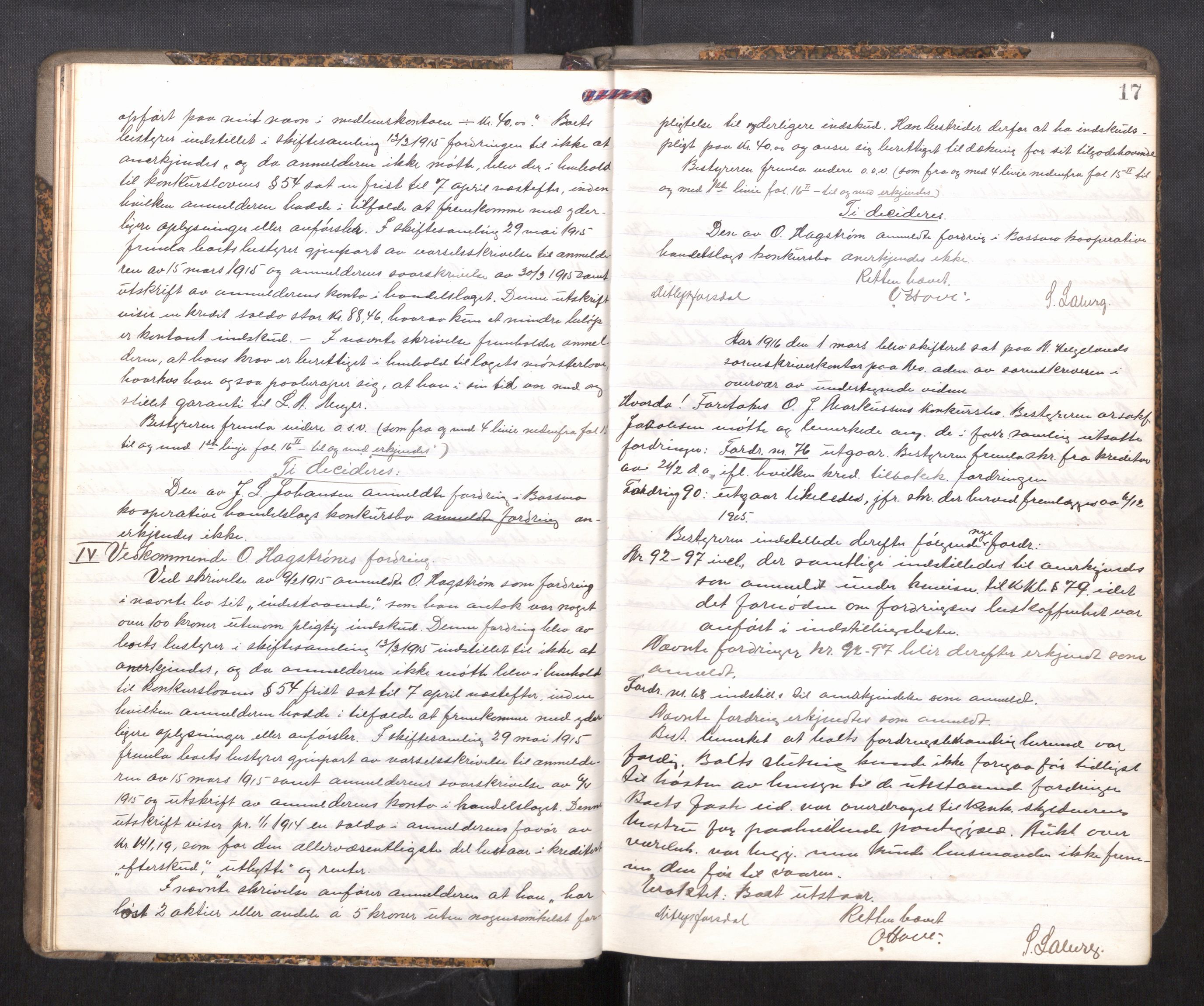 Rana sorenskriveri , AV/SAT-A-1108/1/3/3B/L0010: Skiftebehandlingsprotokoll, 1915-1918, s. 17
