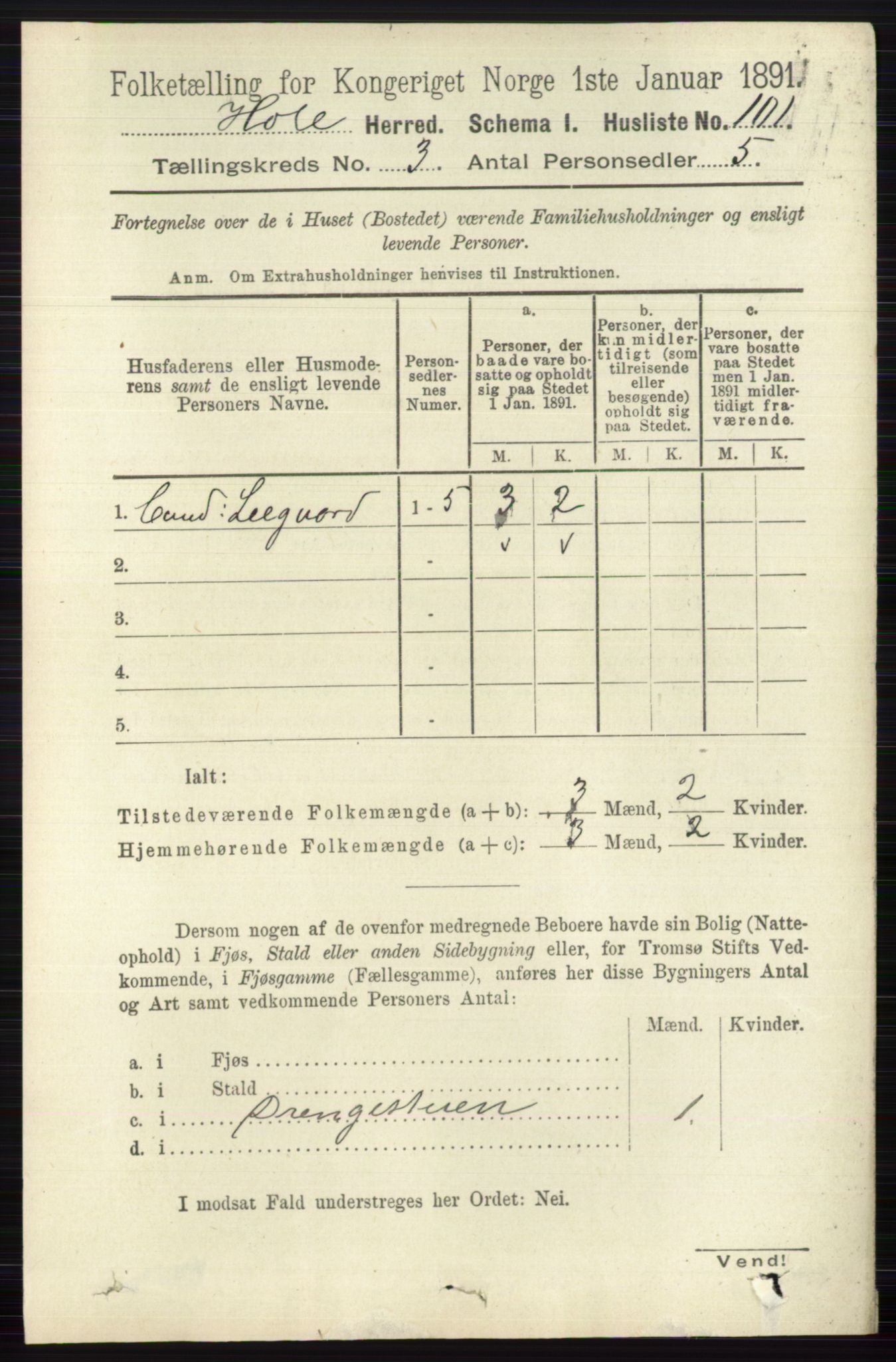 RA, Folketelling 1891 for 0612 Hole herred, 1891, s. 1219