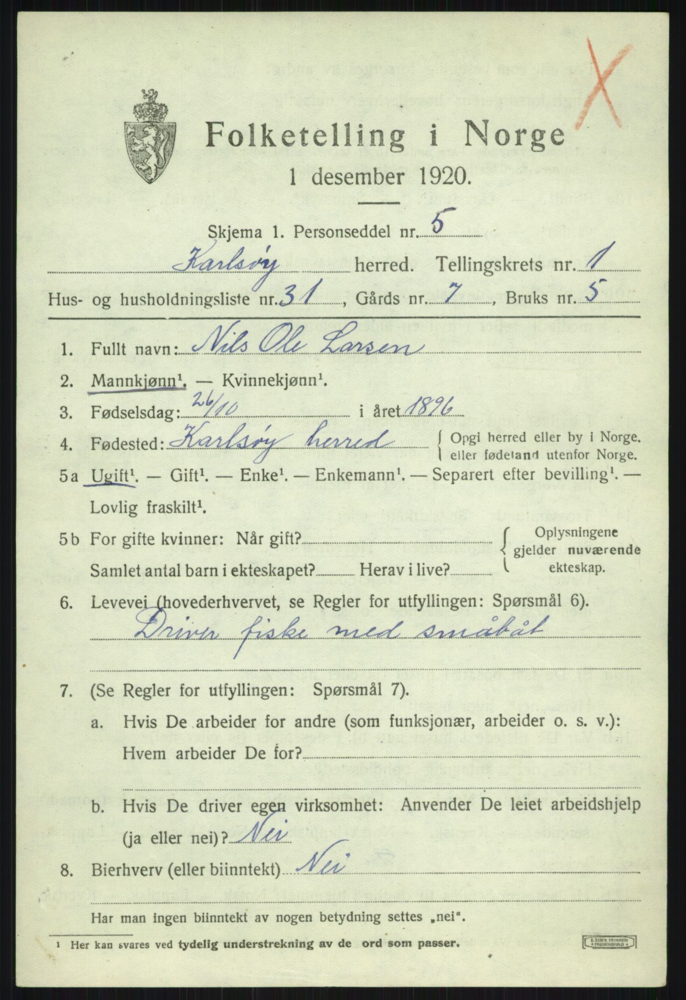 SATØ, Folketelling 1920 for 1936 Karlsøy herred, 1920, s. 1176