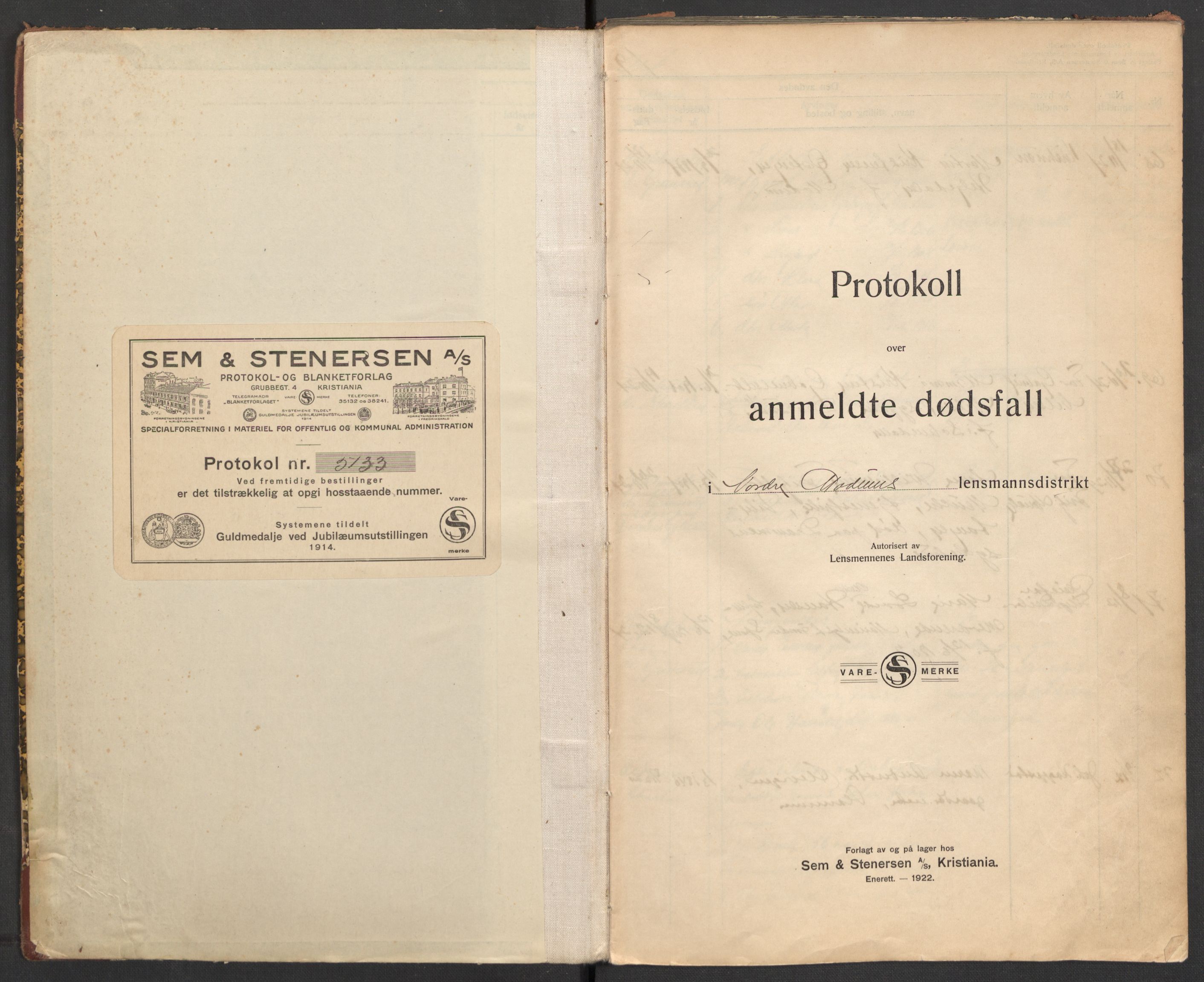 Modum lensmannskontor, SAKO/A-524/H/Ha/Hab/L0005: Dødsfallsprotokoll - Nordre Modum, 1924-1928