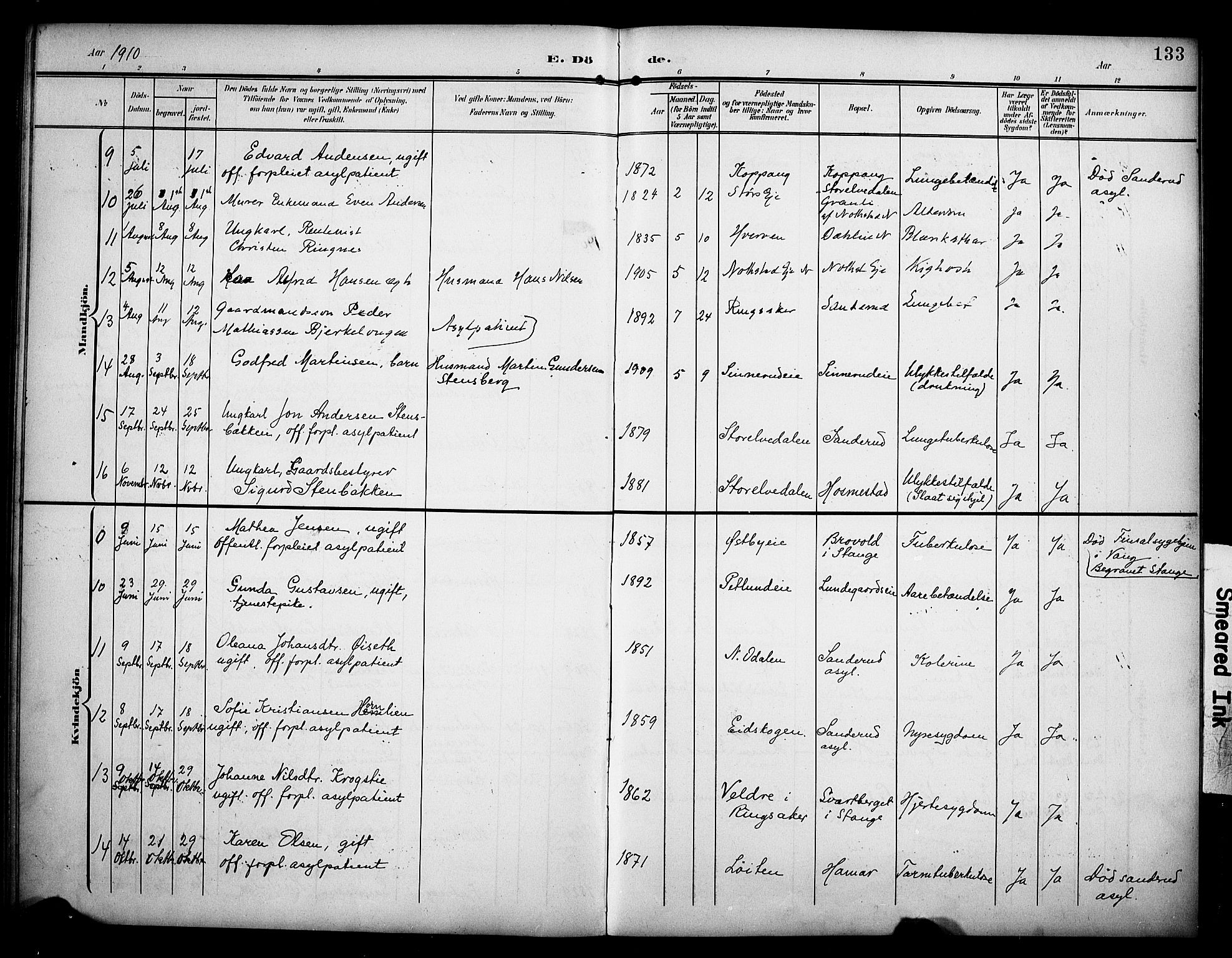 Stange prestekontor, AV/SAH-PREST-002/K/L0022: Ministerialbok nr. 22, 1903-1914, s. 133