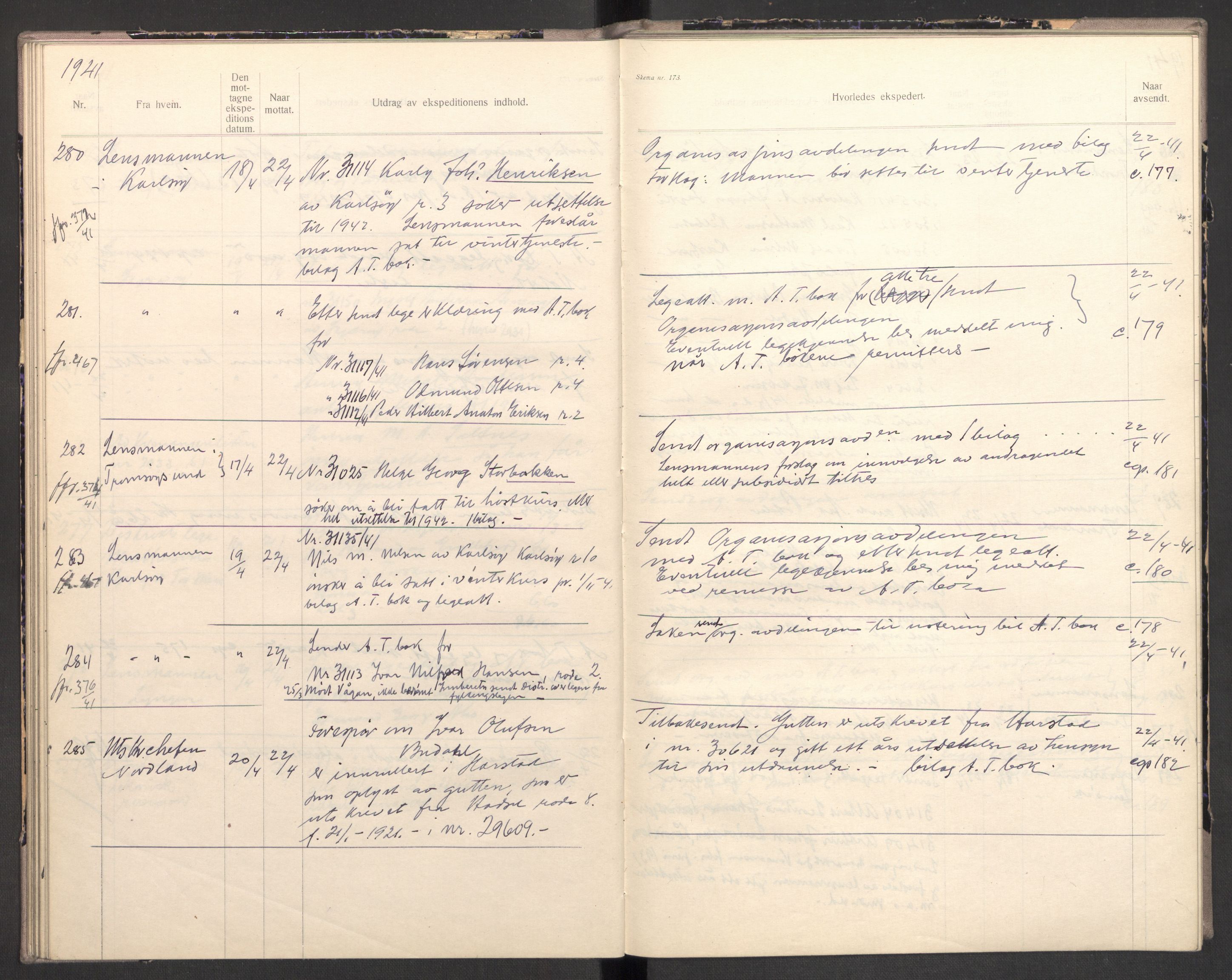 Norges arbeidstjeneste, AV/RA-S-5014/C/Ca/L0001: Journal for utskrivning Nordland og Troms, 1940-1942, s. 63
