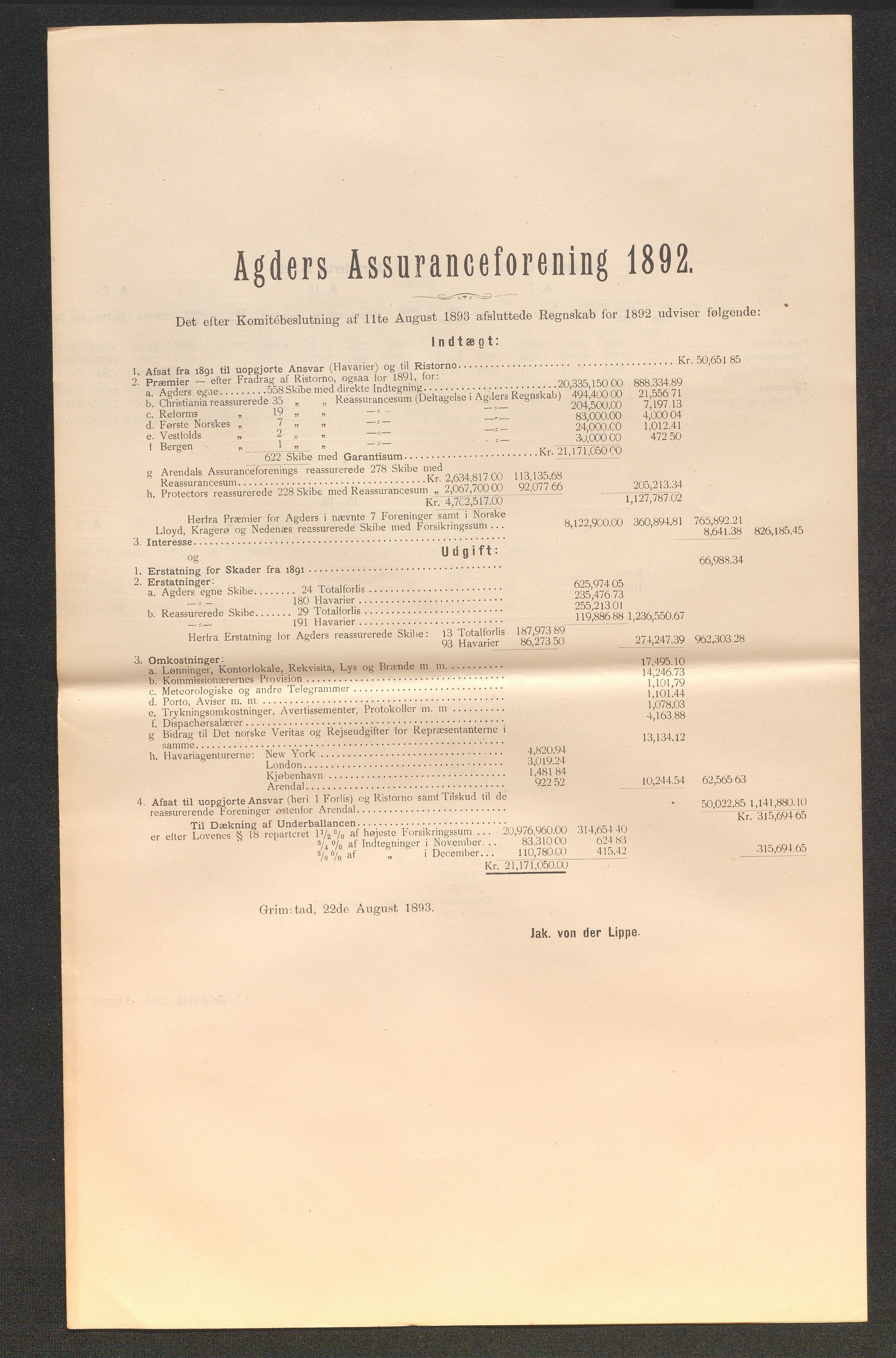 Agders Gjensidige Assuranceforening, AAKS/PA-1718/05/L0003: Regnskap, seilavdeling, pakkesak, 1890-1912