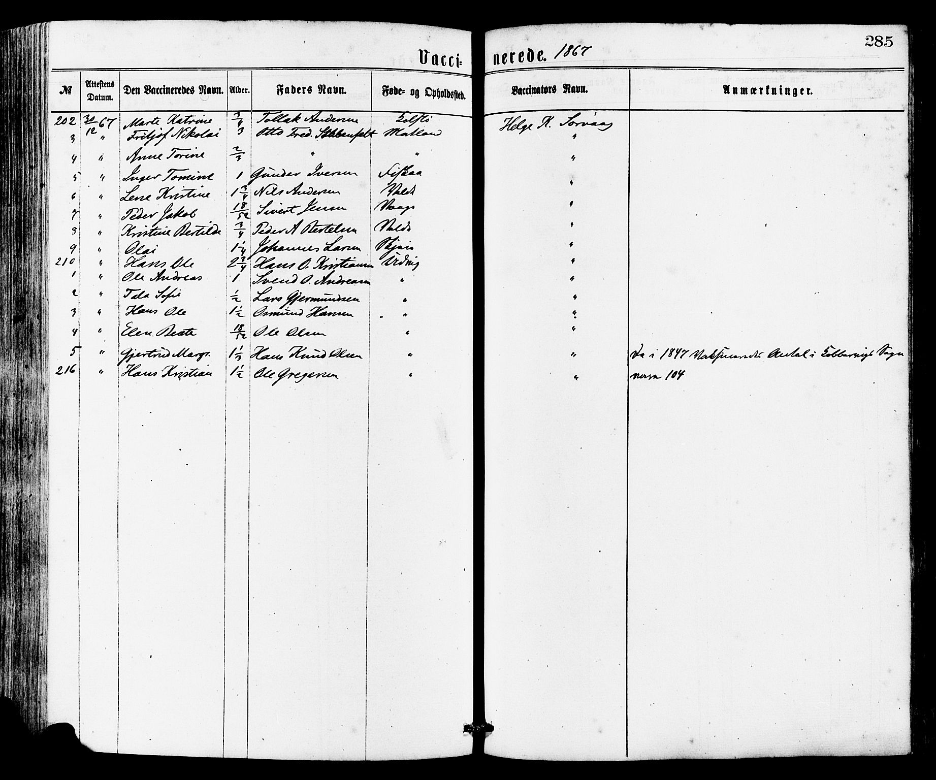 Avaldsnes sokneprestkontor, AV/SAST-A -101851/H/Ha/Haa/L0012: Ministerialbok nr. A 12, 1865-1880, s. 285