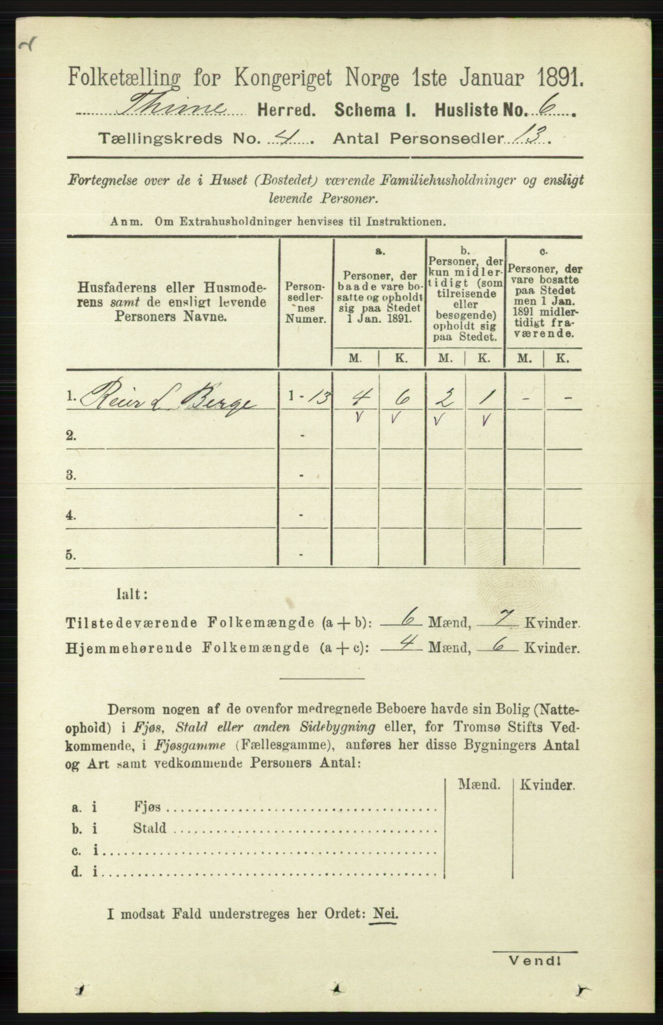 RA, Folketelling 1891 for 1121 Time herred, 1891, s. 1307