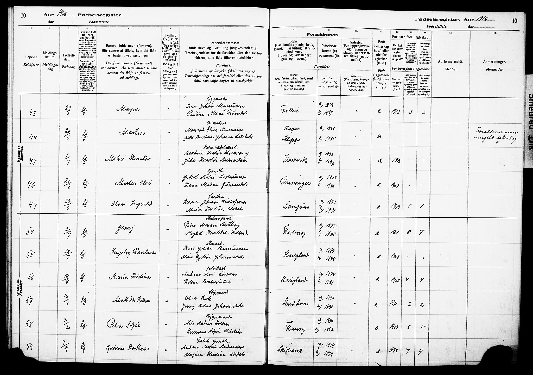 Askøy Sokneprestembete, AV/SAB-A-74101/I/Id/L00A1: Fødselsregister nr. A 1, 1916-1928, s. 10