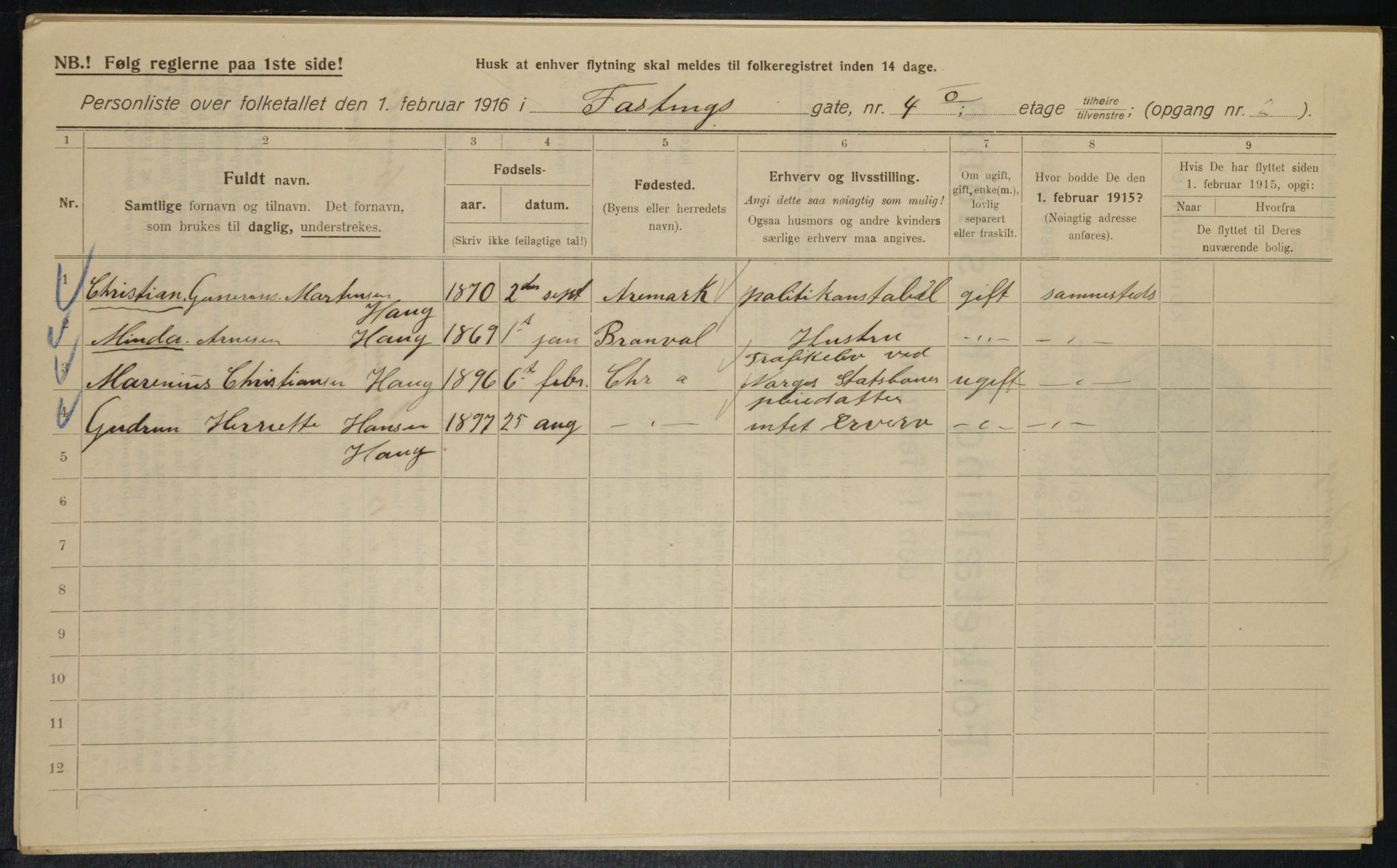 OBA, Kommunal folketelling 1.2.1916 for Kristiania, 1916, s. 24015