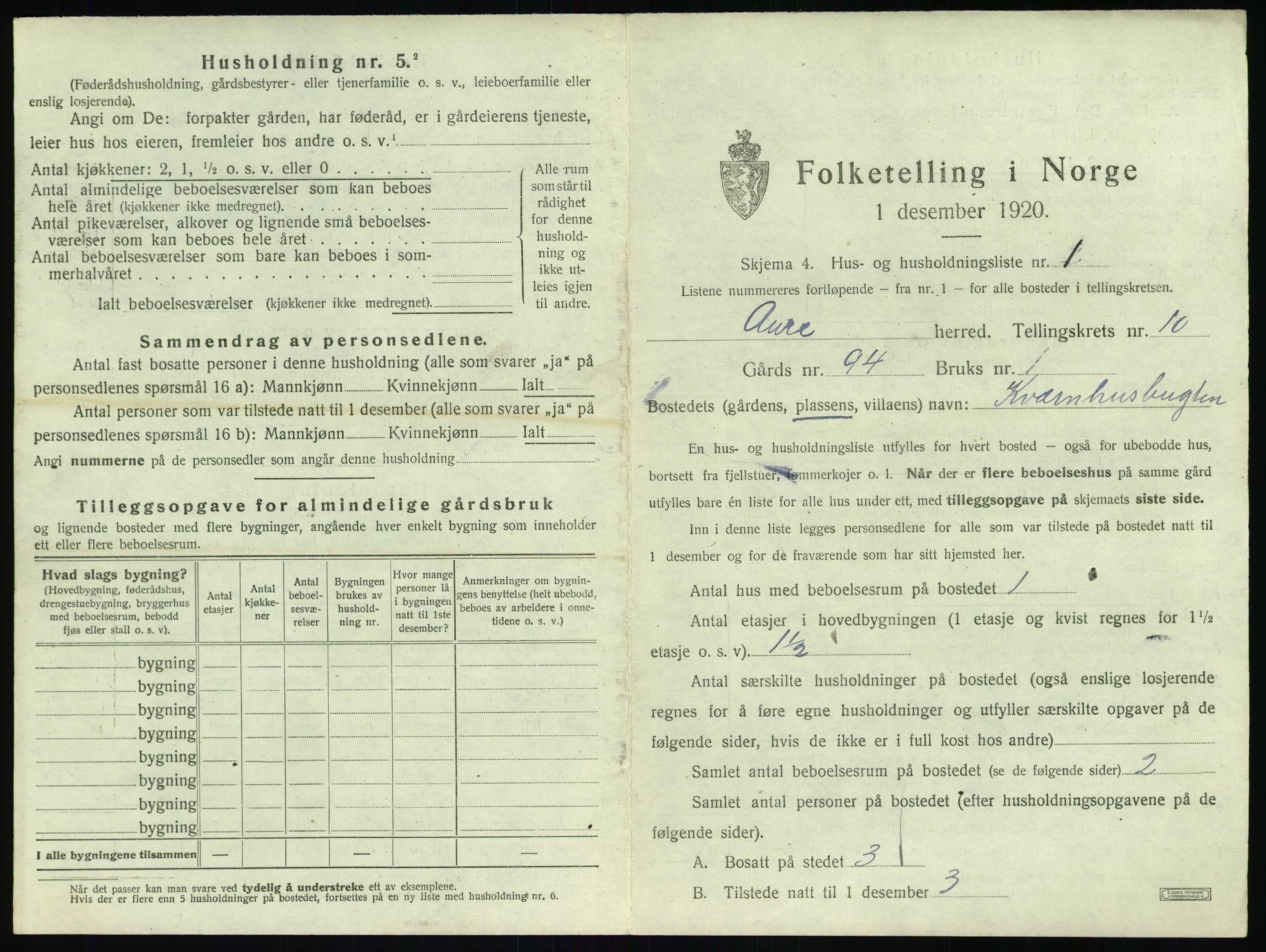 SAT, Folketelling 1920 for 1569 Aure herred, 1920, s. 592