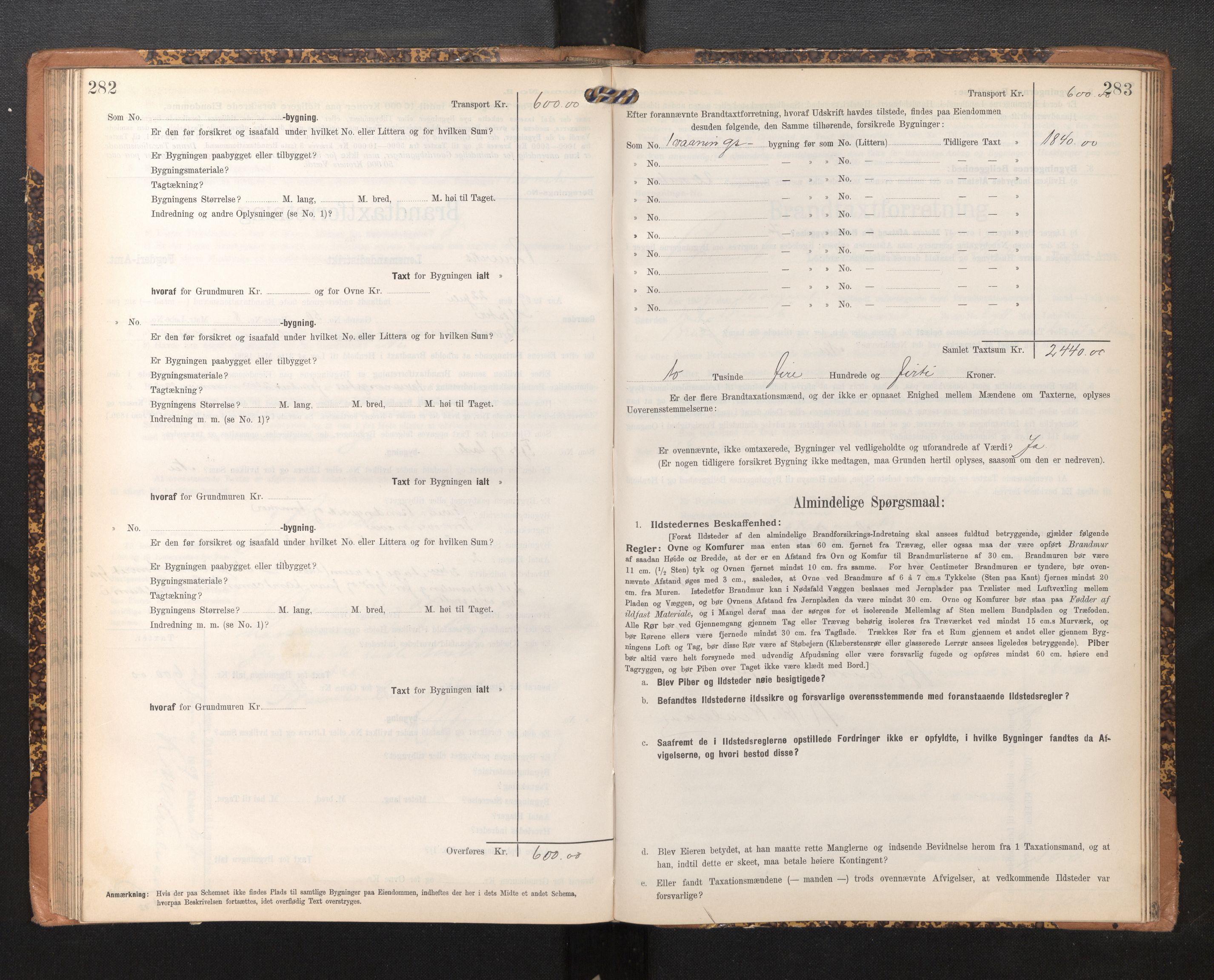 Lensmannen i Bruvik, SAB/A-31301/0012/L0007: Branntakstprotokoll, skjematakst, 1906-1918, s. 282-283