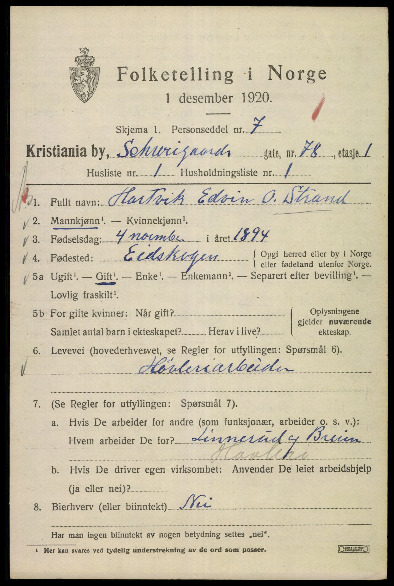 SAO, Folketelling 1920 for 0301 Kristiania kjøpstad, 1920, s. 496577