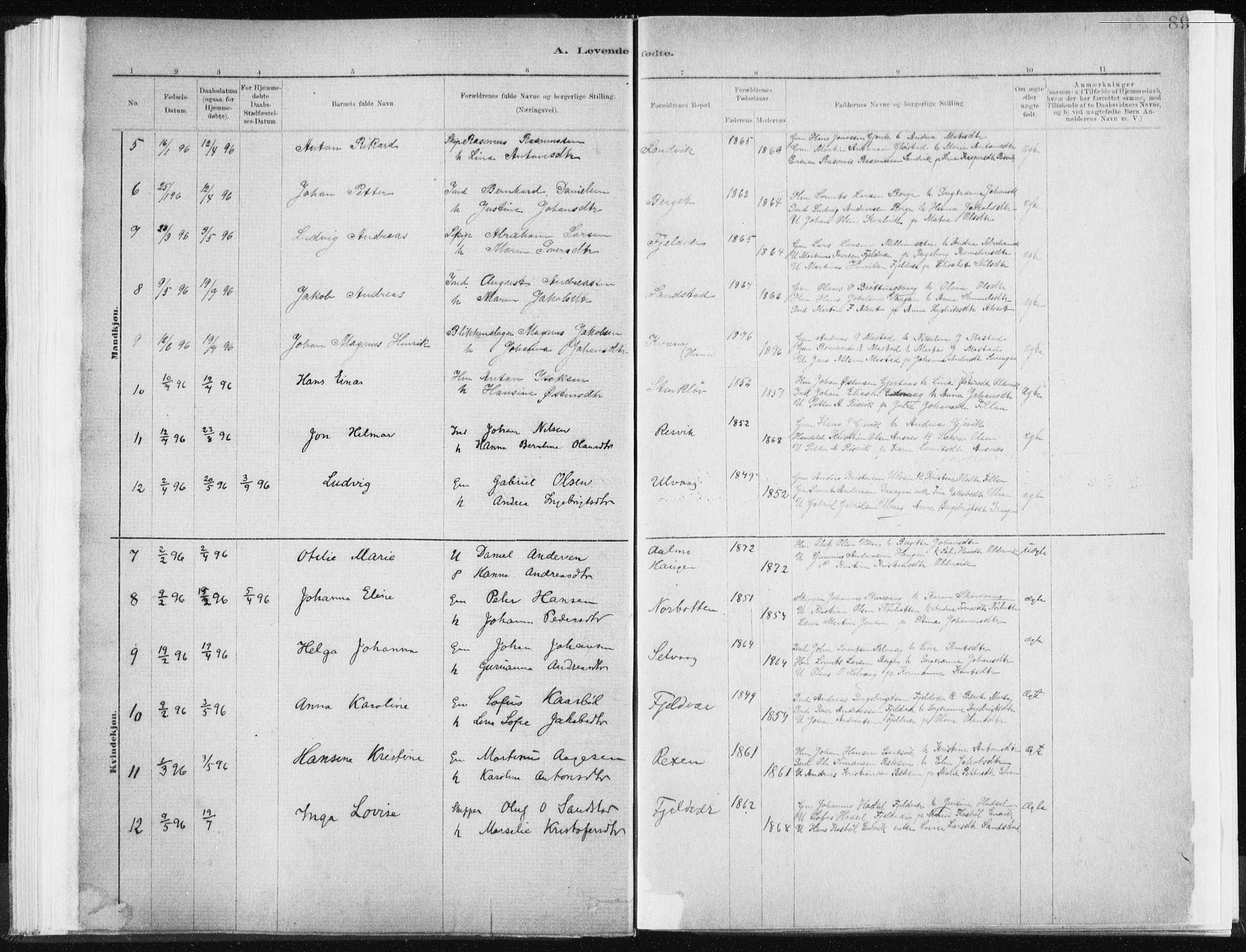 Ministerialprotokoller, klokkerbøker og fødselsregistre - Sør-Trøndelag, AV/SAT-A-1456/637/L0558: Ministerialbok nr. 637A01, 1882-1899, s. 89