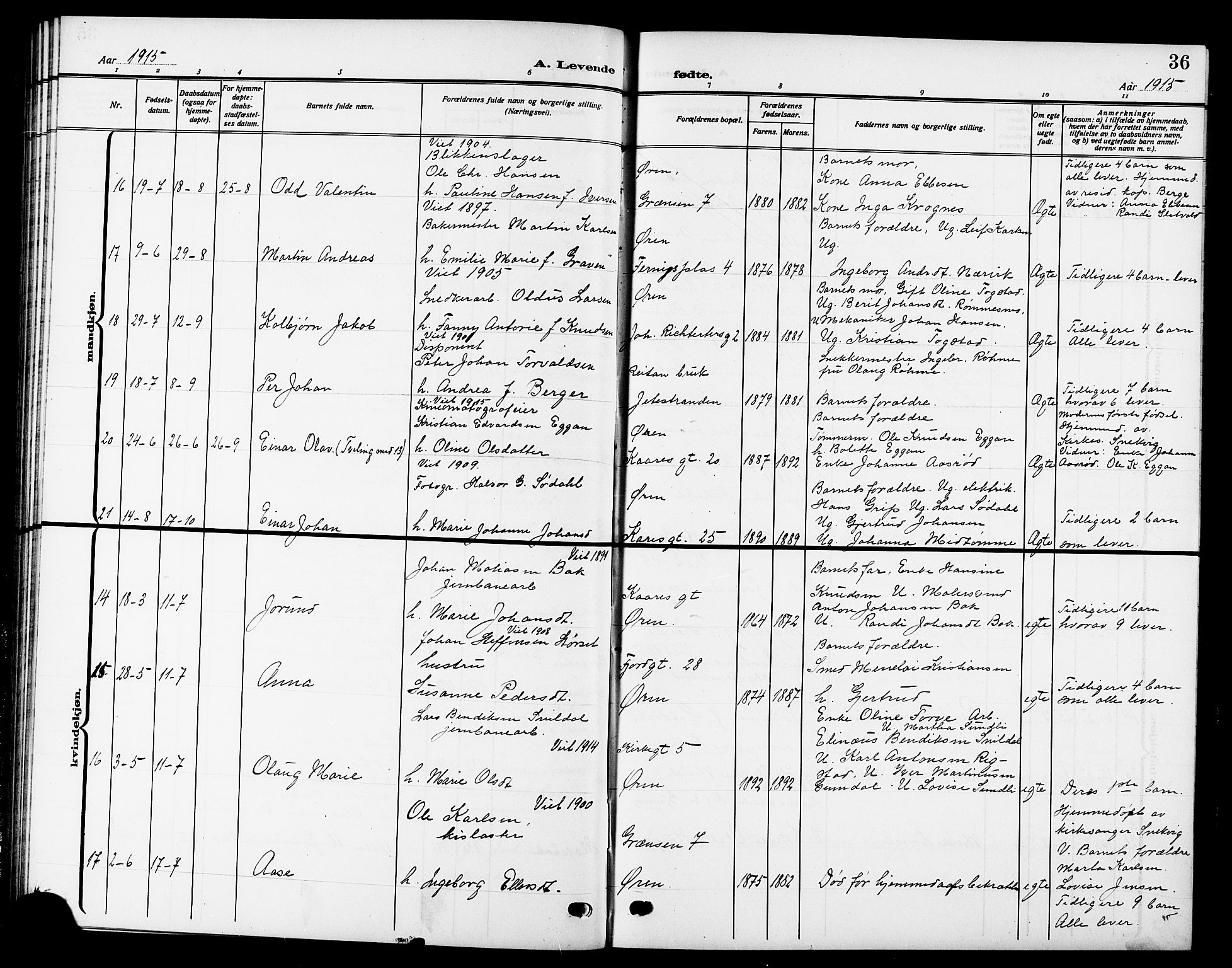 Ministerialprotokoller, klokkerbøker og fødselsregistre - Sør-Trøndelag, AV/SAT-A-1456/669/L0831: Klokkerbok nr. 669C01, 1909-1924, s. 36