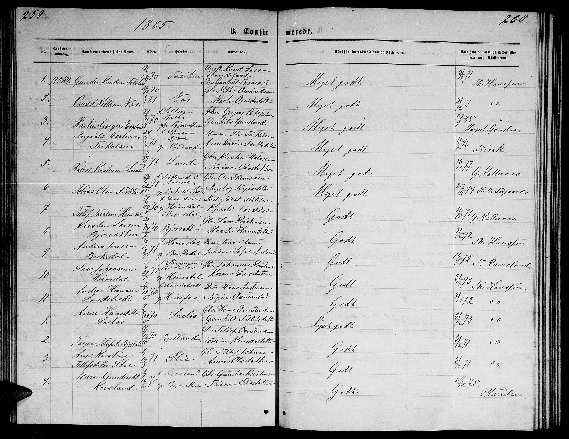 Herefoss sokneprestkontor, AV/SAK-1111-0019/F/Fb/Fba/L0002: Klokkerbok nr. B 2, 1868-1886, s. 259-260