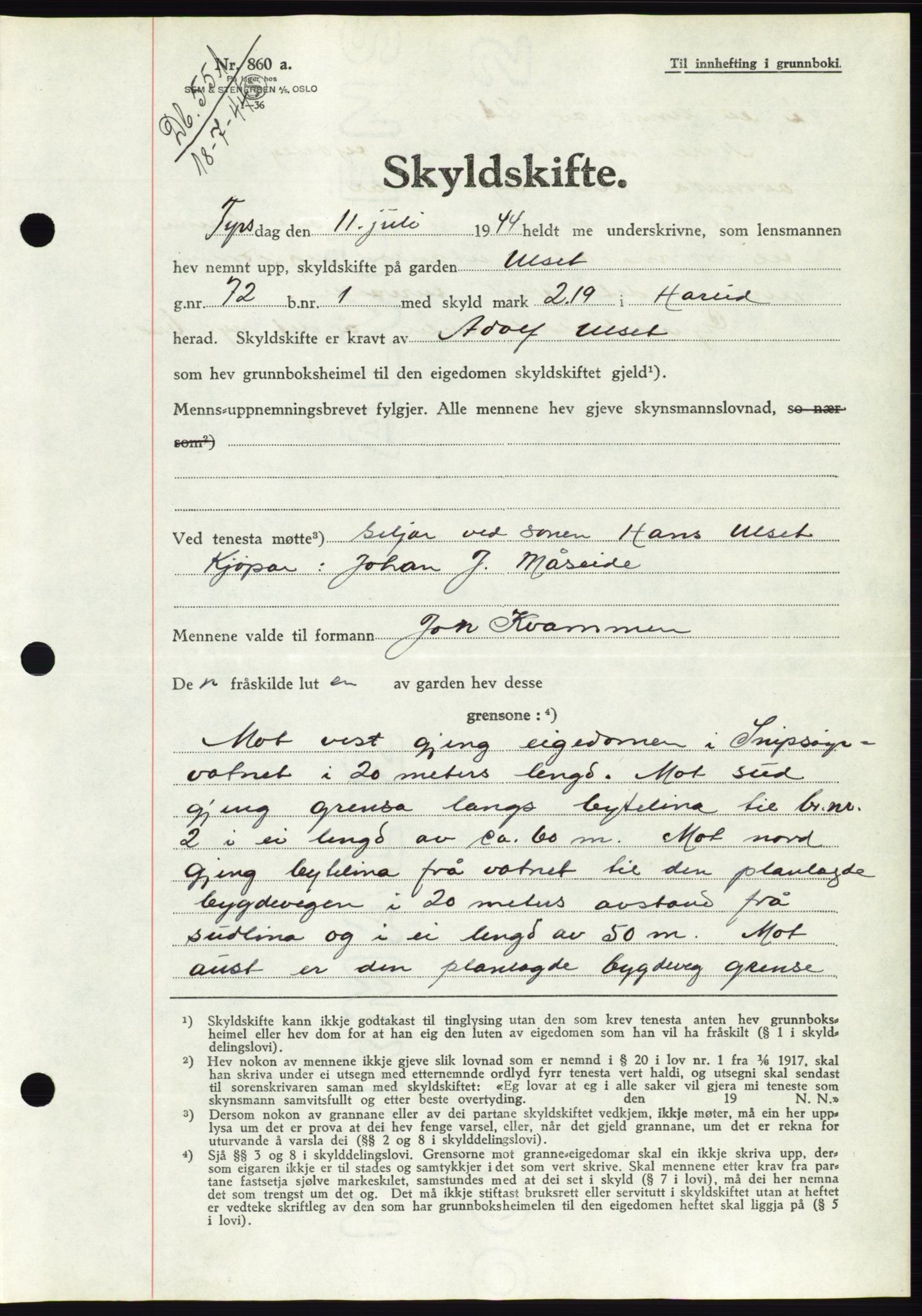 Søre Sunnmøre sorenskriveri, AV/SAT-A-4122/1/2/2C/L0076: Pantebok nr. 2A, 1943-1944, Dagboknr: 551/1944