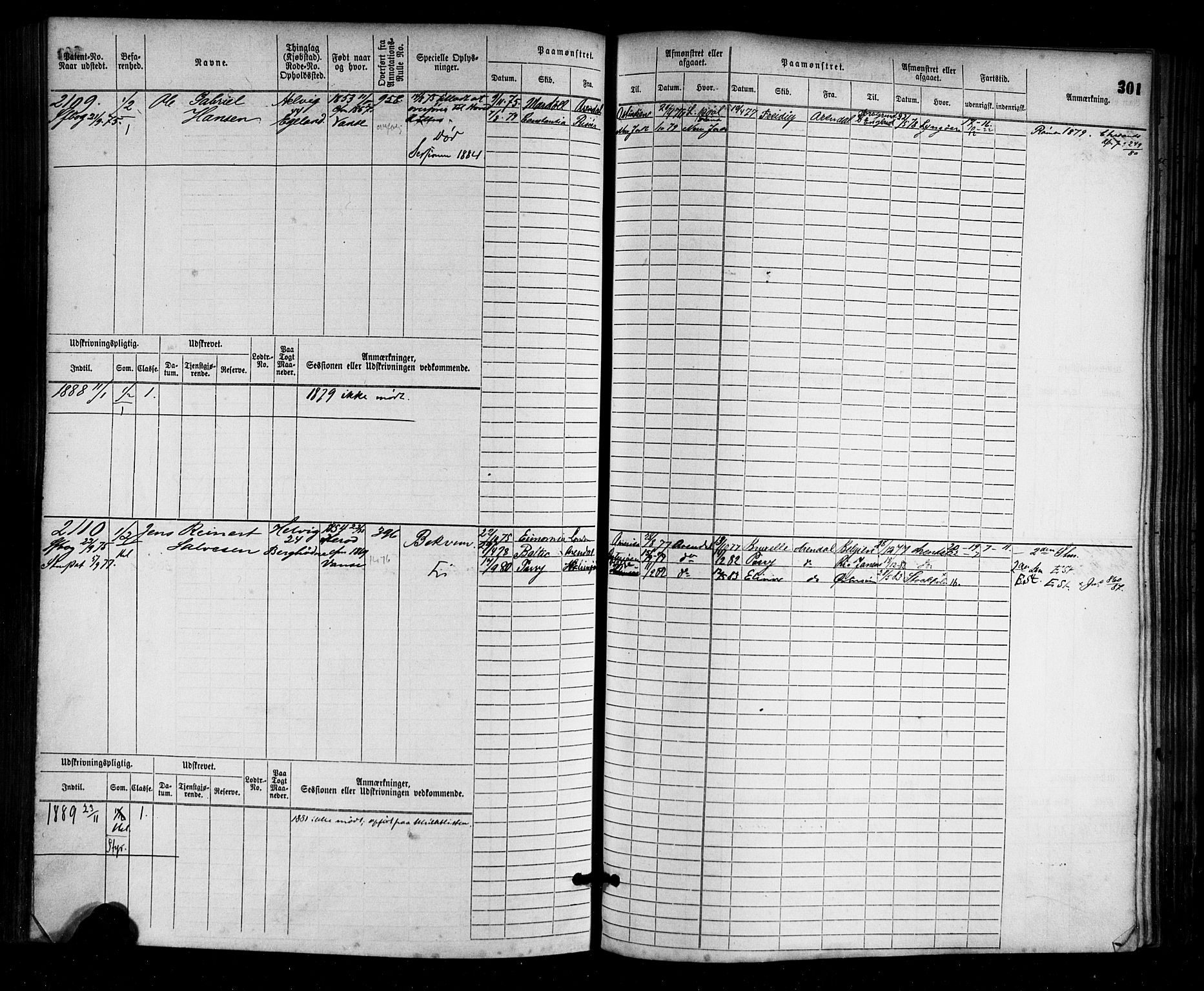 Farsund mønstringskrets, AV/SAK-2031-0017/F/Fb/L0003: Hovedrulle nr 1509-2274, M-6, 1868-1915, s. 307