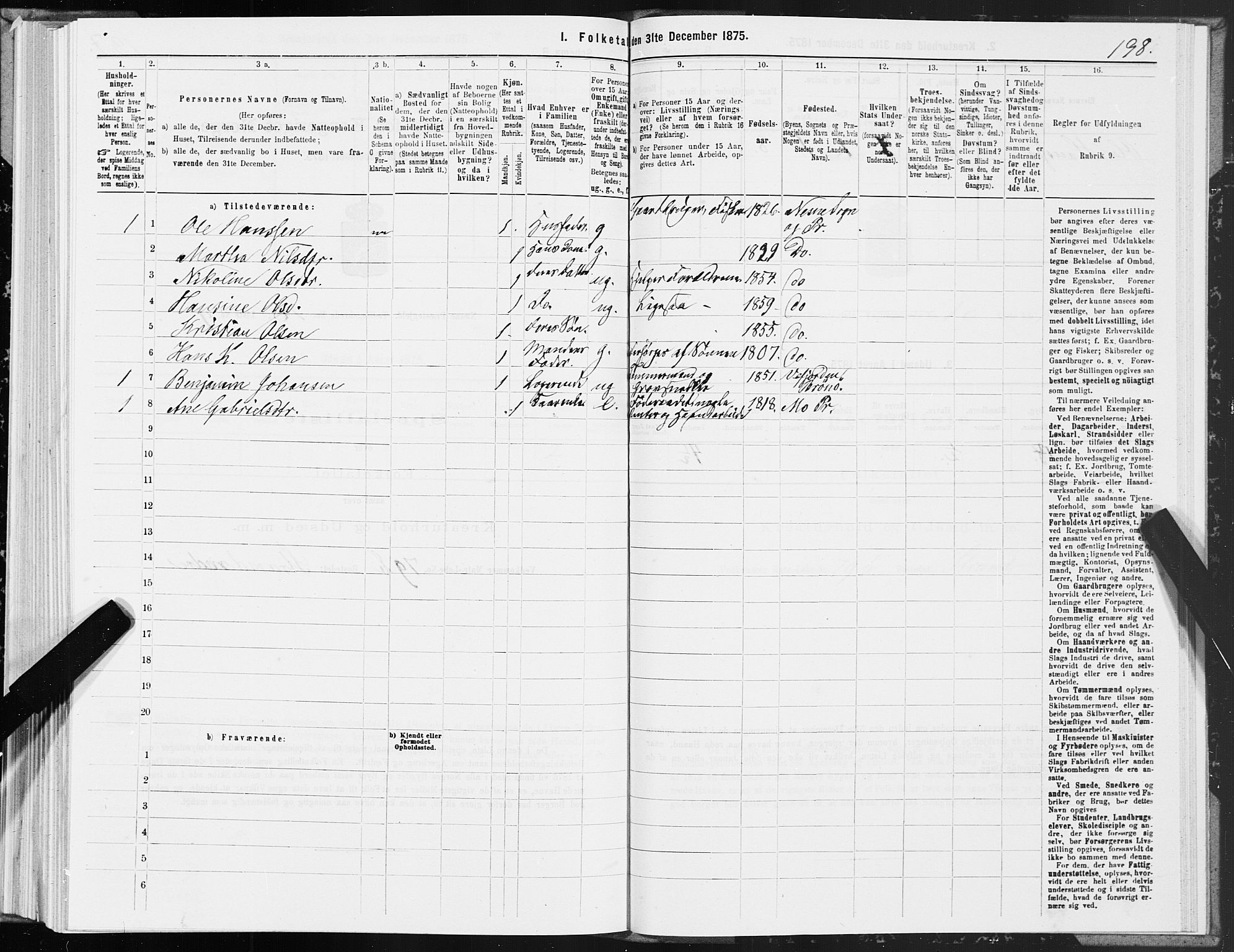 SAT, Folketelling 1875 for 1828P Nesna prestegjeld, 1875, s. 1198