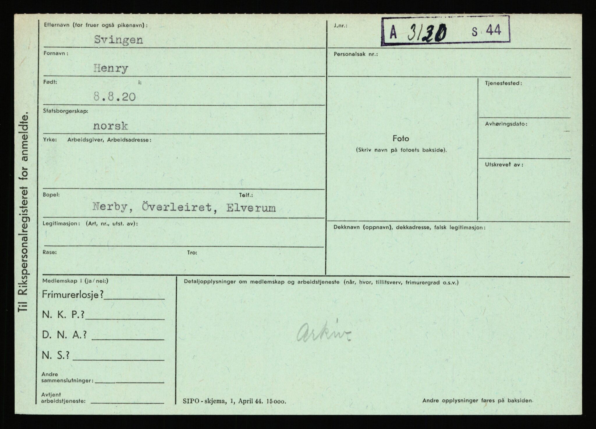 Statspolitiet - Hovedkontoret / Osloavdelingen, AV/RA-S-1329/C/Ca/L0015: Svea - Tøsse, 1943-1945, s. 599