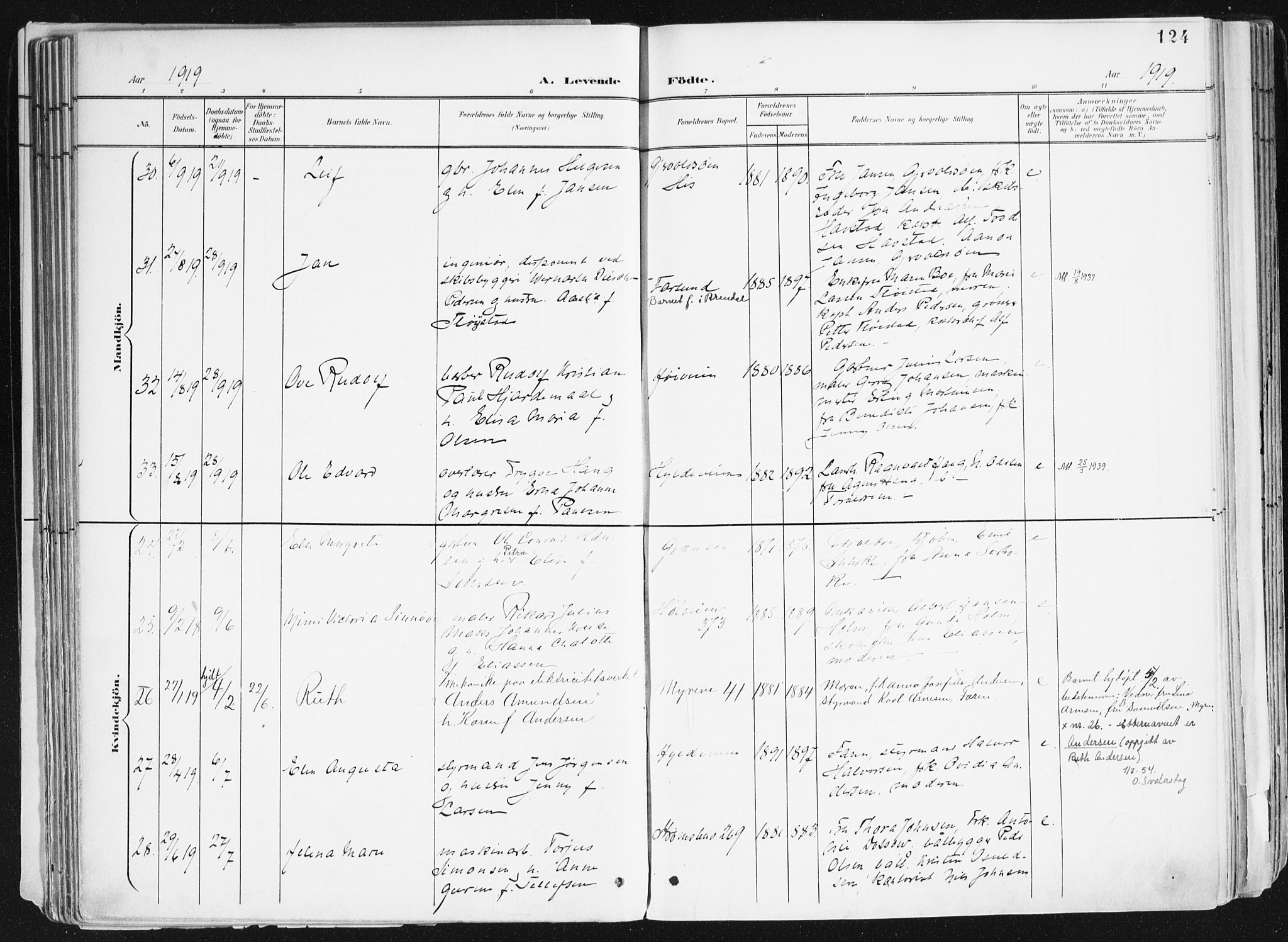 Arendal sokneprestkontor, Trefoldighet, AV/SAK-1111-0040/F/Fa/L0010: Ministerialbok nr. A 10, 1900-1919, s. 124