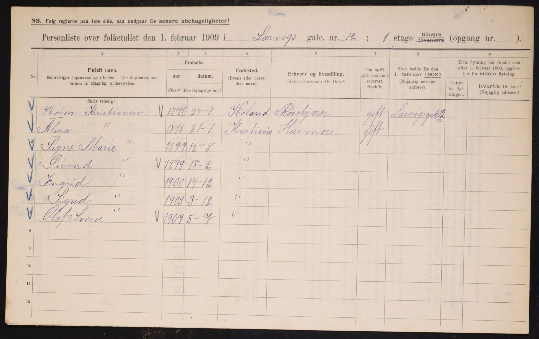 OBA, Kommunal folketelling 1.2.1909 for Kristiania kjøpstad, 1909, s. 52188