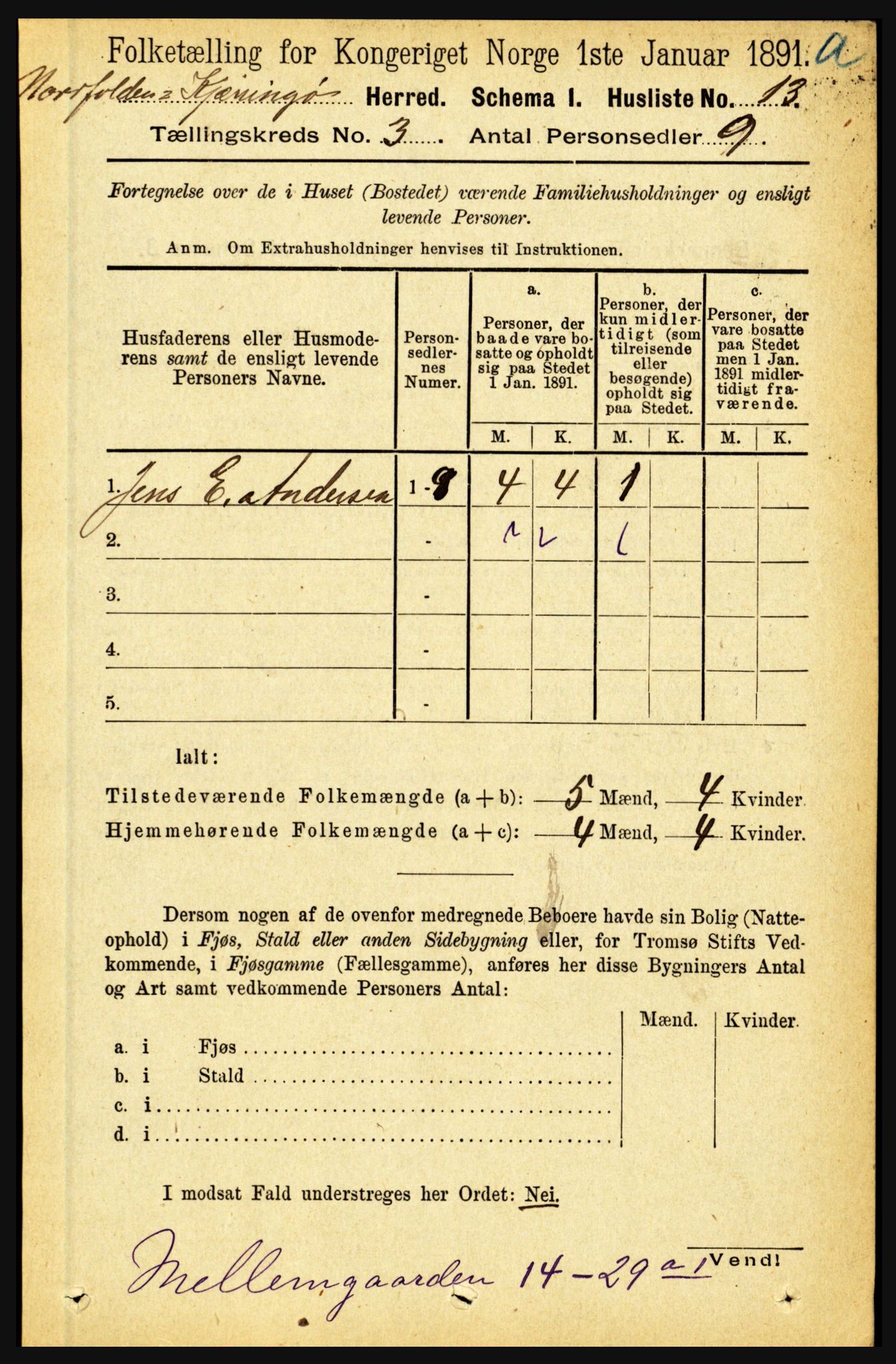 RA, Folketelling 1891 for 1846 Nordfold-Kjerringøy herred, 1891, s. 700