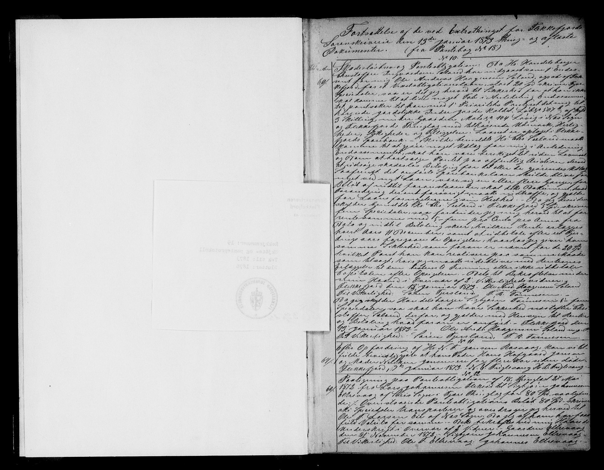 Flekkefjord sorenskriveri, SAK/1221-0001/G/Gb/Gba/L0019: Pantebok nr. 19, 1873-1876, s. 1