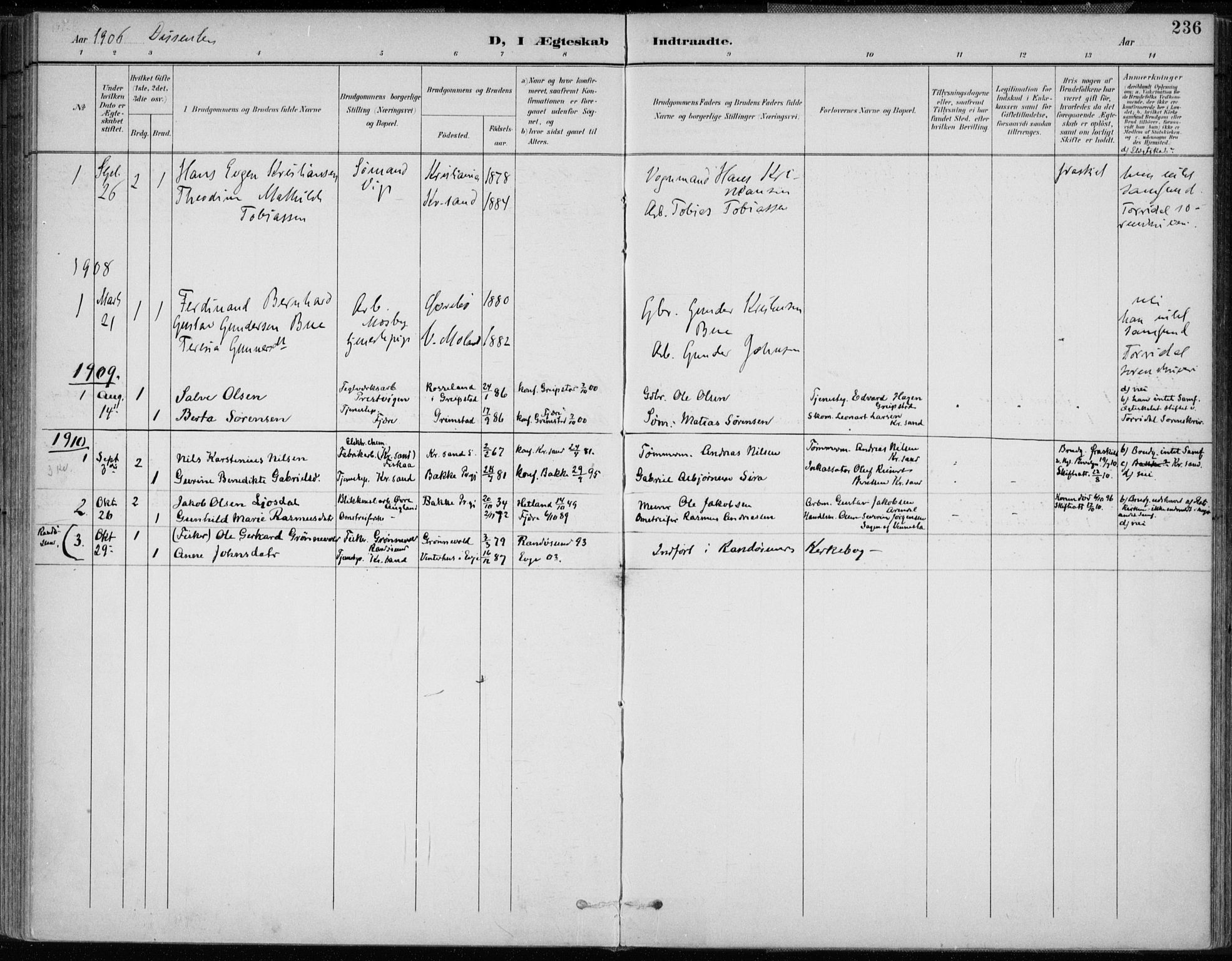 Oddernes sokneprestkontor, SAK/1111-0033/F/Fa/Faa/L0010: Ministerialbok nr. A 10, 1897-1911, s. 236