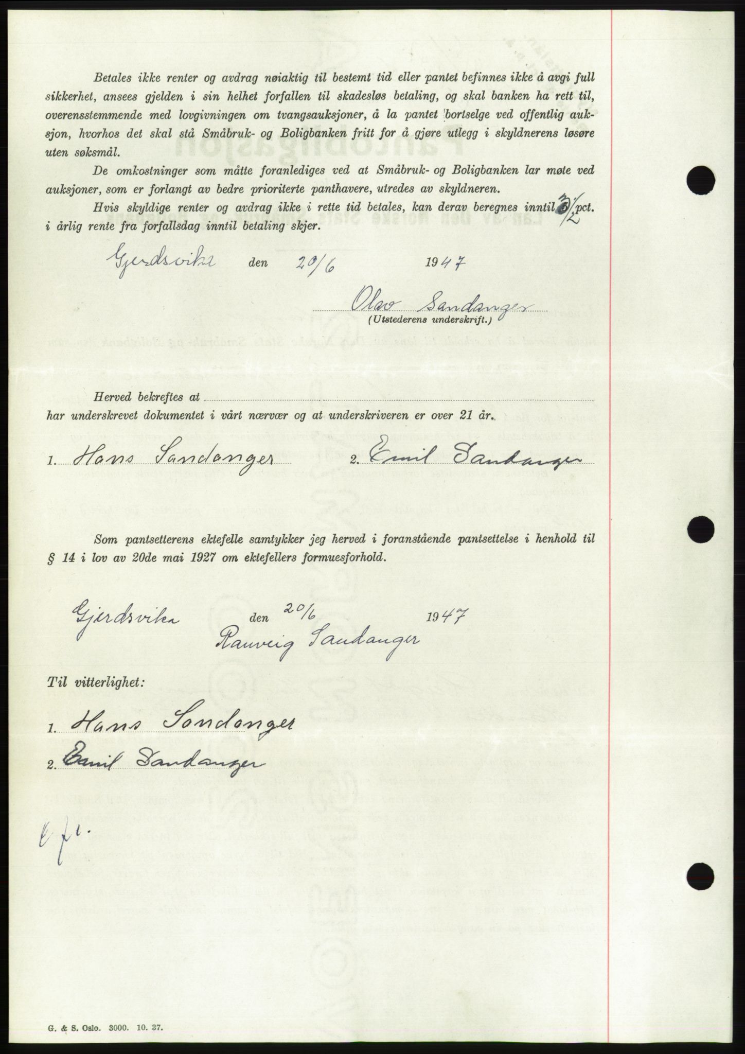 Søre Sunnmøre sorenskriveri, AV/SAT-A-4122/1/2/2C/L0115: Pantebok nr. 3B, 1947-1948, Dagboknr: 815/1947