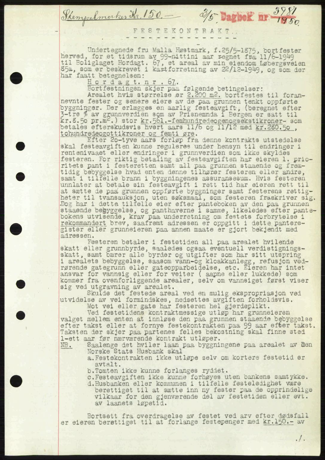 Byfogd og Byskriver i Bergen, AV/SAB-A-3401/03/03Bc/L0032: Pantebok nr. A26, 1950-1950, Dagboknr: 3981/1950