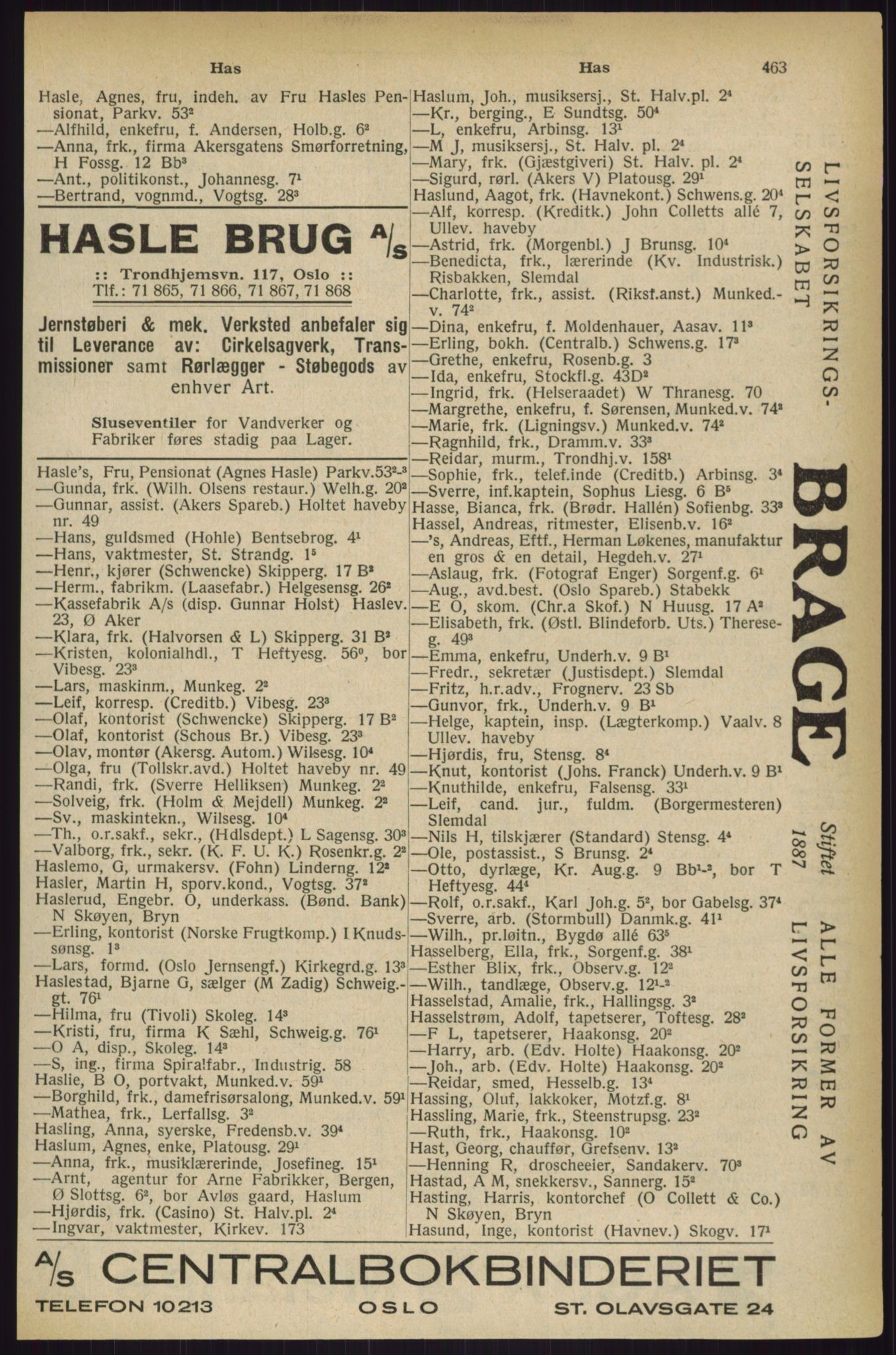 Kristiania/Oslo adressebok, PUBL/-, 1927, s. 463