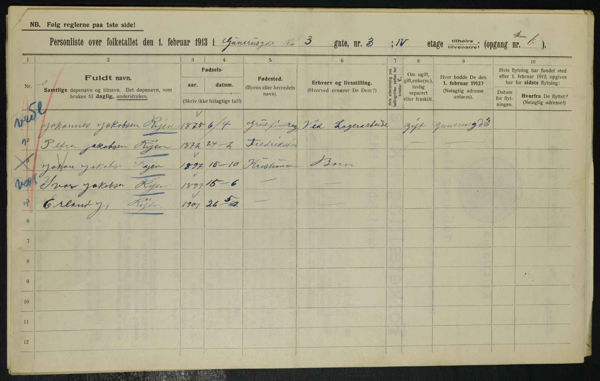 OBA, Kommunal folketelling 1.2.1913 for Kristiania, 1913, s. 5054