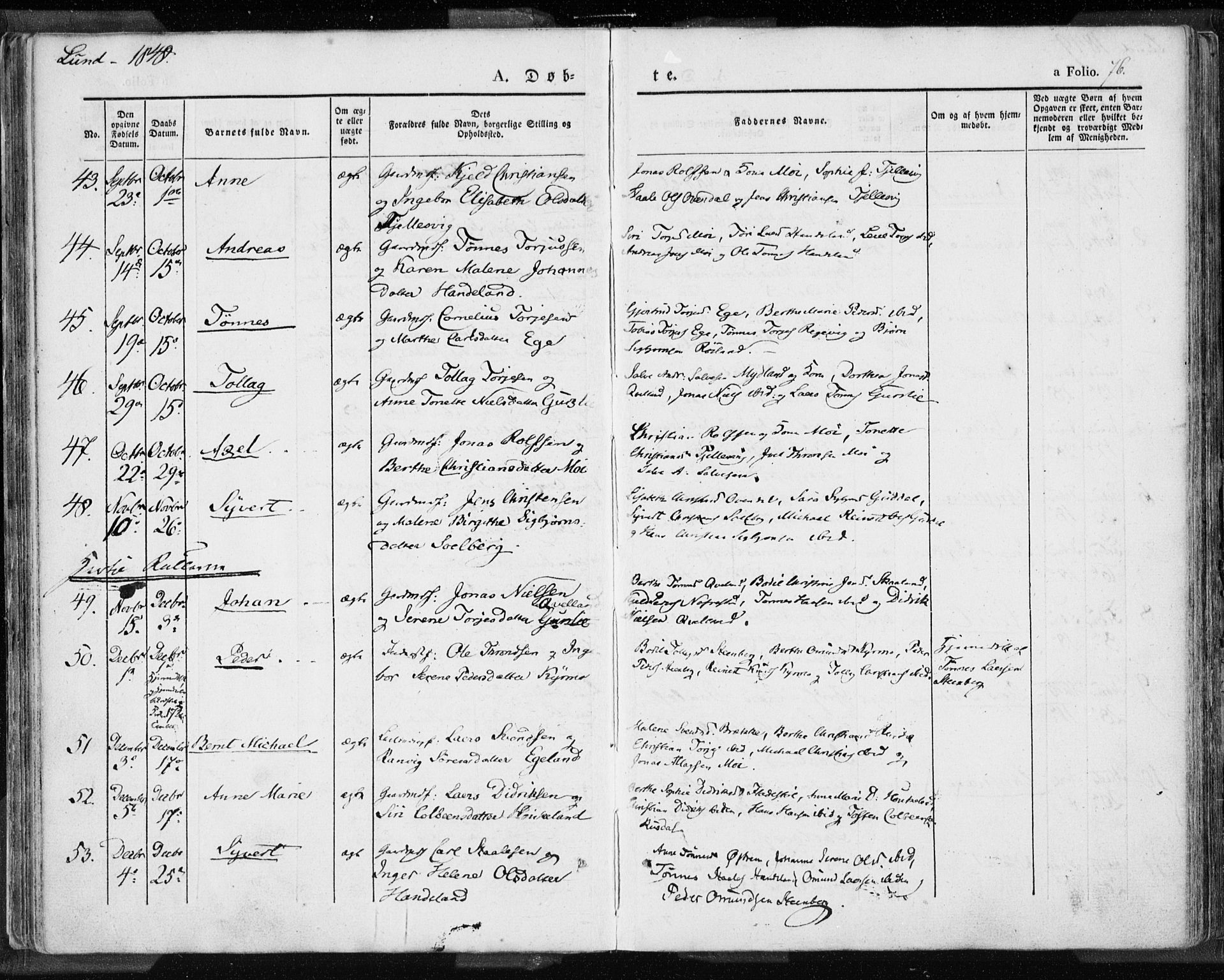 Lund sokneprestkontor, AV/SAST-A-101809/S06/L0007: Ministerialbok nr. A 7.1, 1833-1854, s. 76