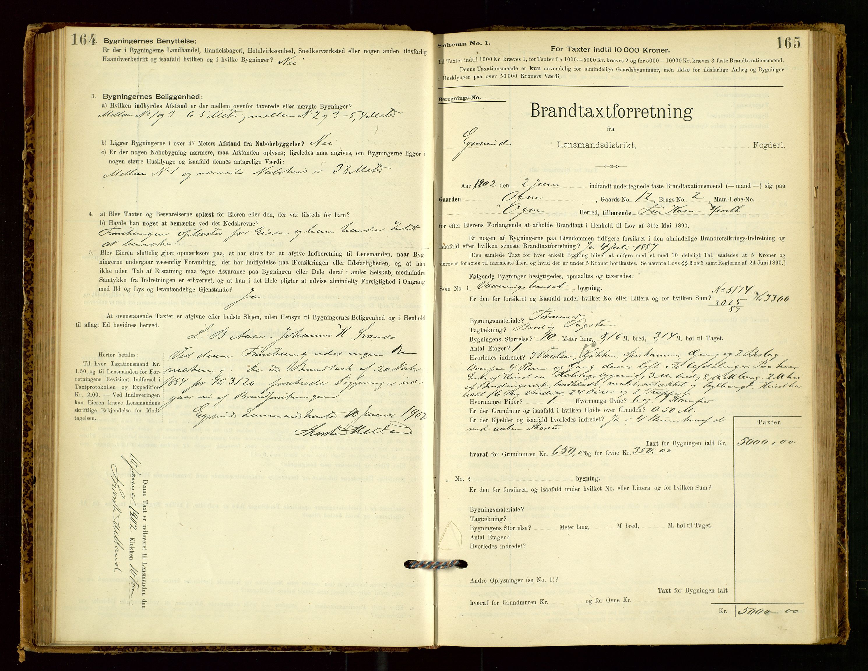 Eigersund lensmannskontor, SAST/A-100171/Gob/L0001: Skjemaprotokoll, 1894-1909, s. 164-165