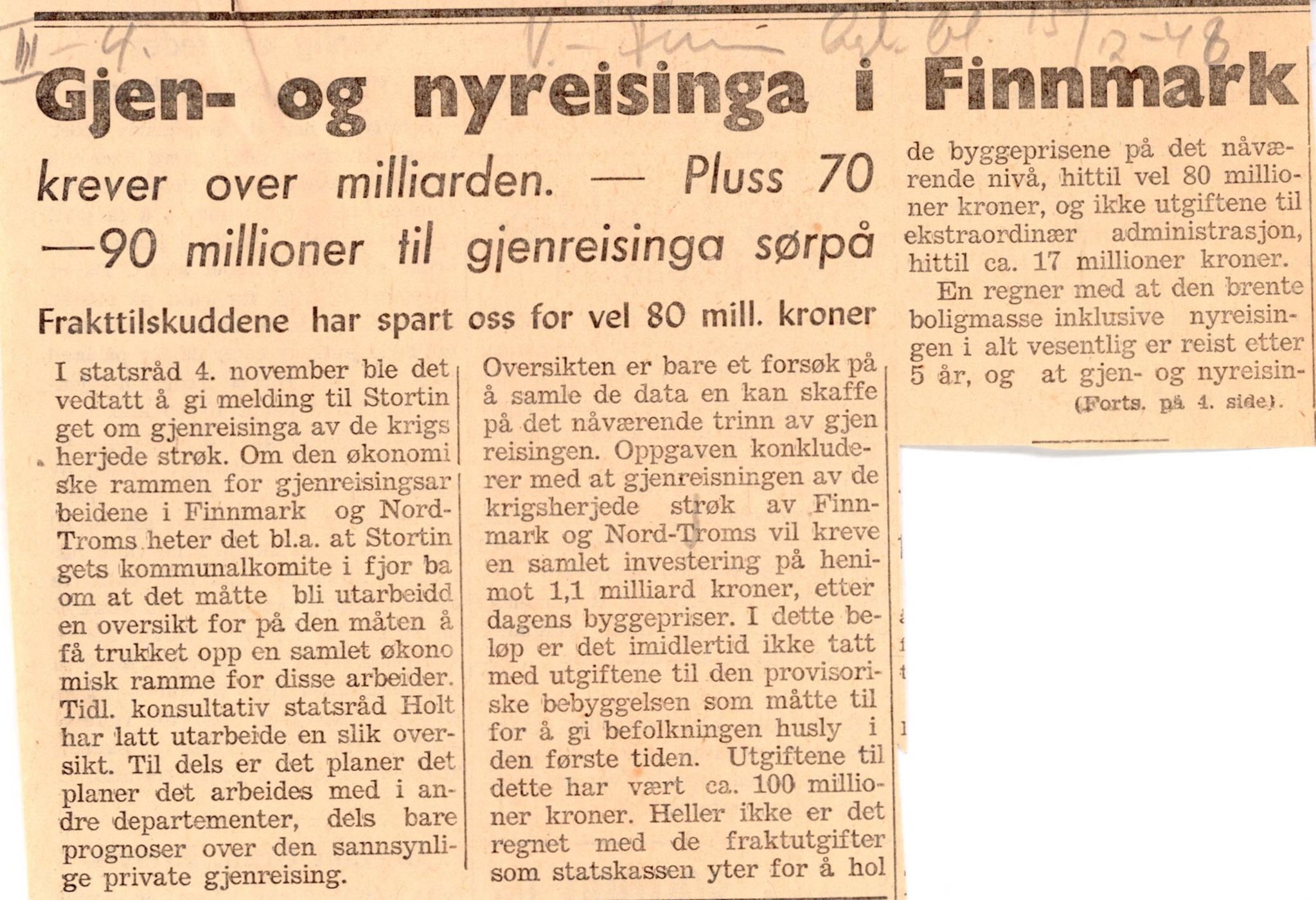 Finnmarkskontorets presse- og opplysningsarkiv , FMFB/A-1198/E/L0004/0004: 2. Finansiering / Statsstønad, bevilging