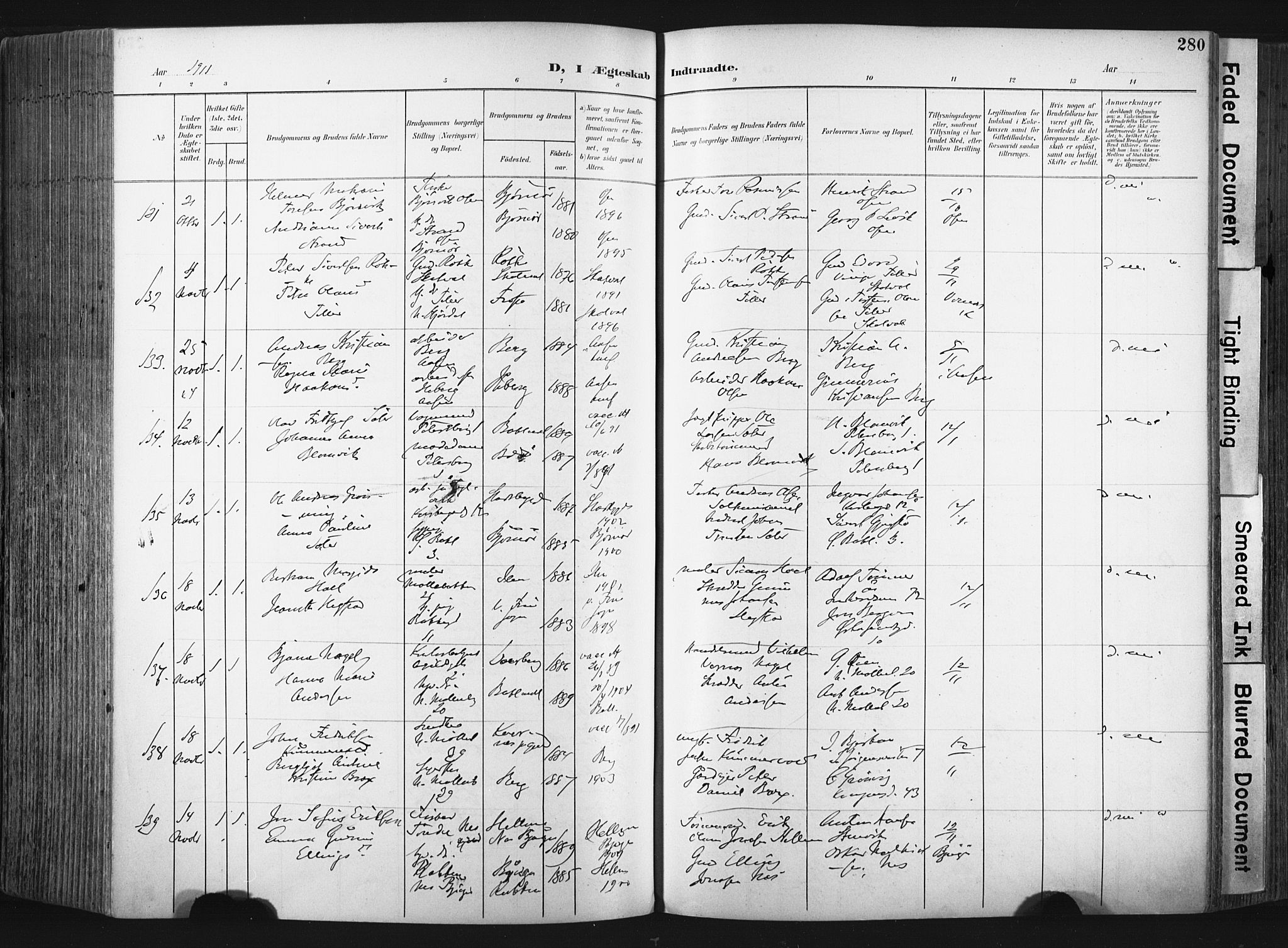 Ministerialprotokoller, klokkerbøker og fødselsregistre - Sør-Trøndelag, SAT/A-1456/604/L0201: Ministerialbok nr. 604A21, 1901-1911, s. 280