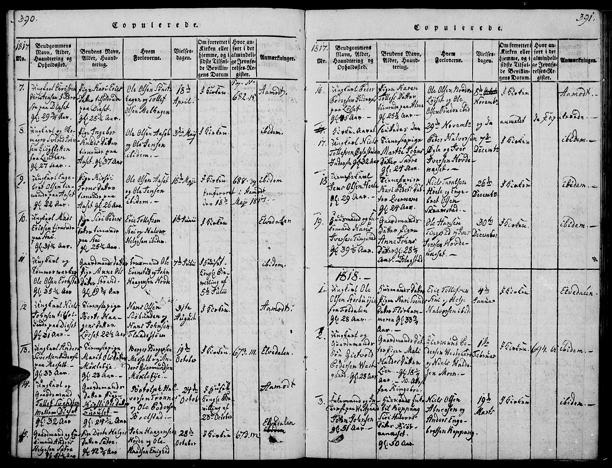 Åmot prestekontor, Hedmark, AV/SAH-PREST-056/H/Ha/Haa/L0005: Ministerialbok nr. 5, 1815-1841, s. 390-391