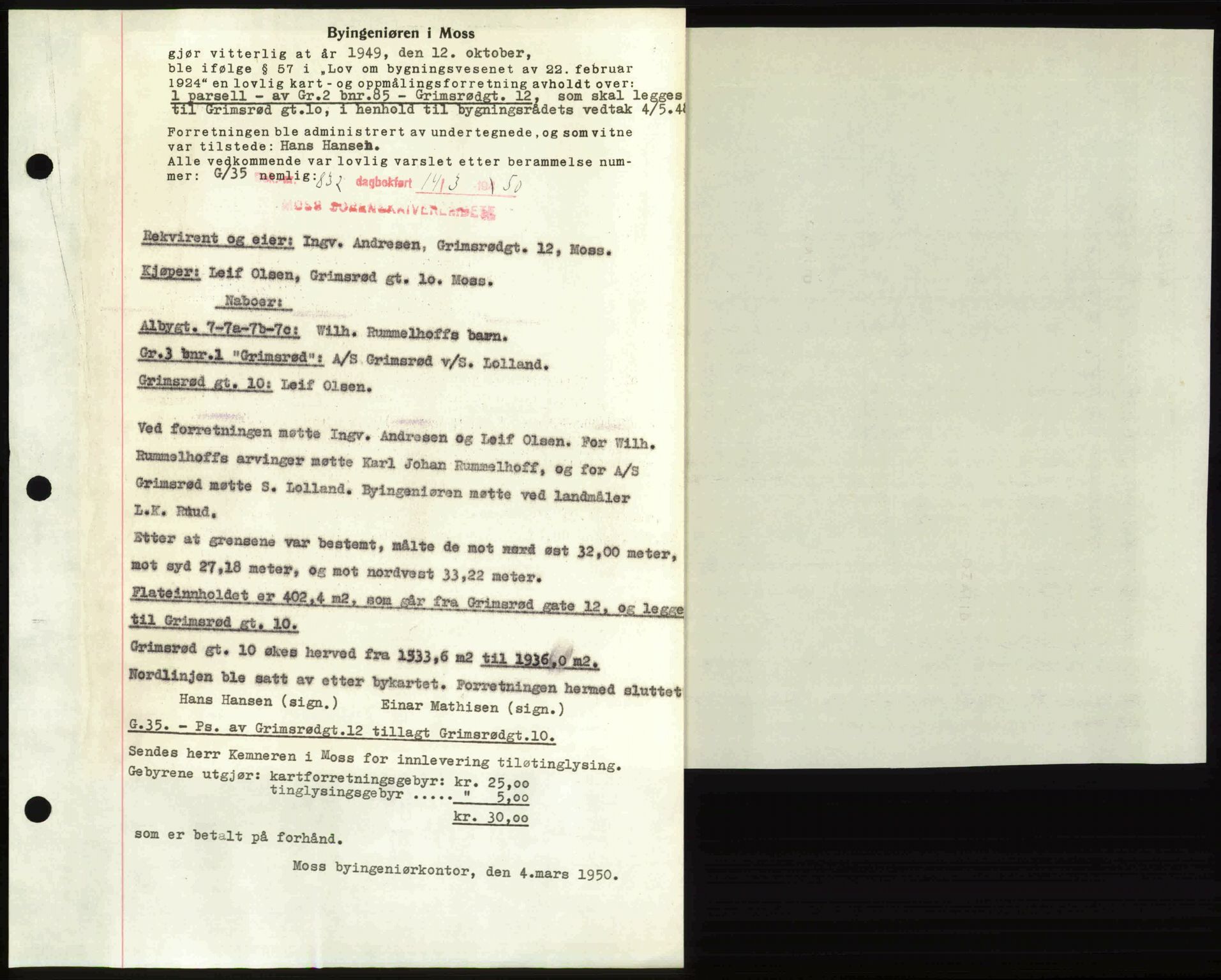 Moss sorenskriveri, SAO/A-10168: Pantebok nr. A25, 1950-1950, Dagboknr: 832/1950