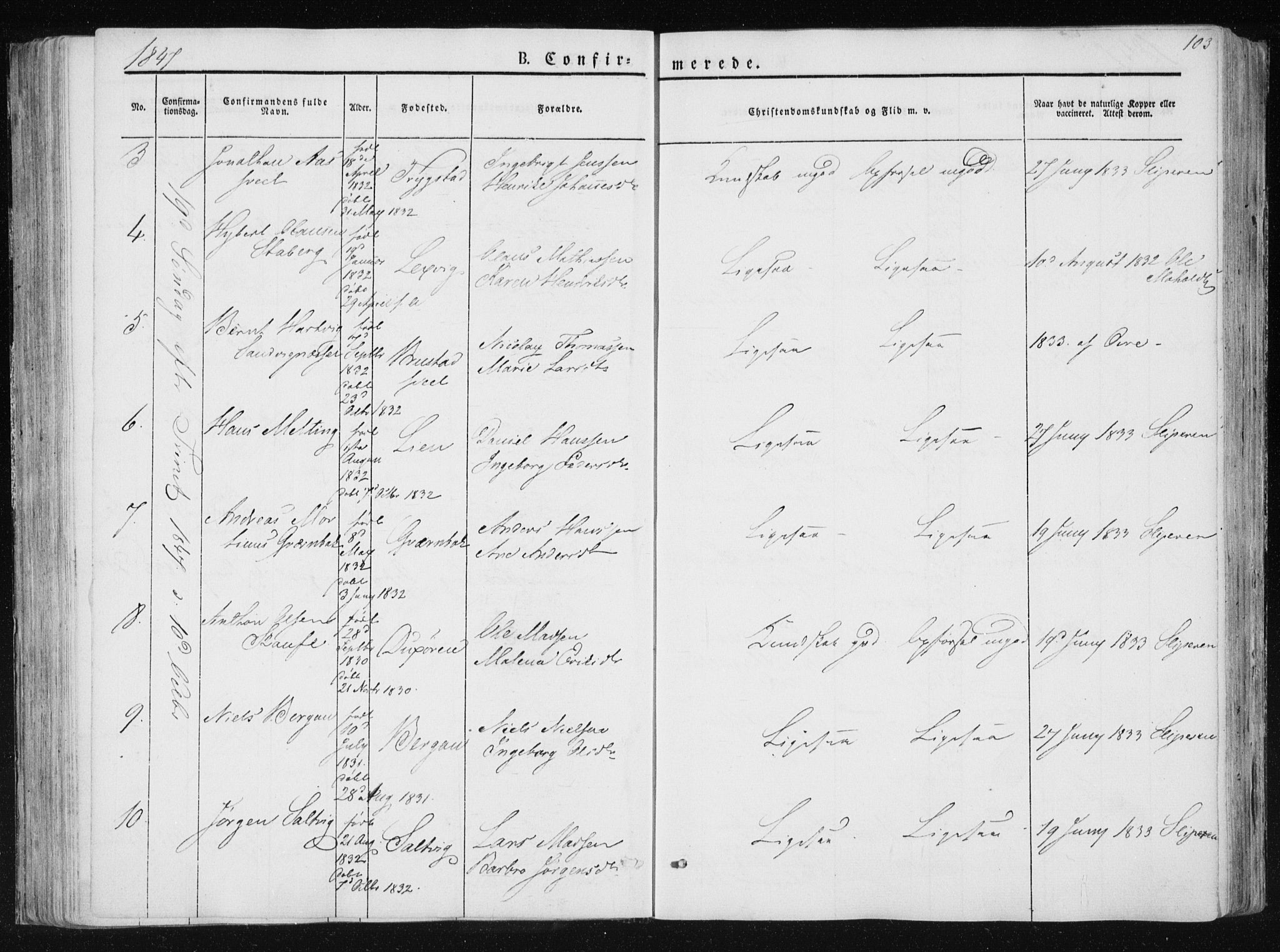 Ministerialprotokoller, klokkerbøker og fødselsregistre - Nord-Trøndelag, AV/SAT-A-1458/733/L0323: Ministerialbok nr. 733A02, 1843-1870, s. 103